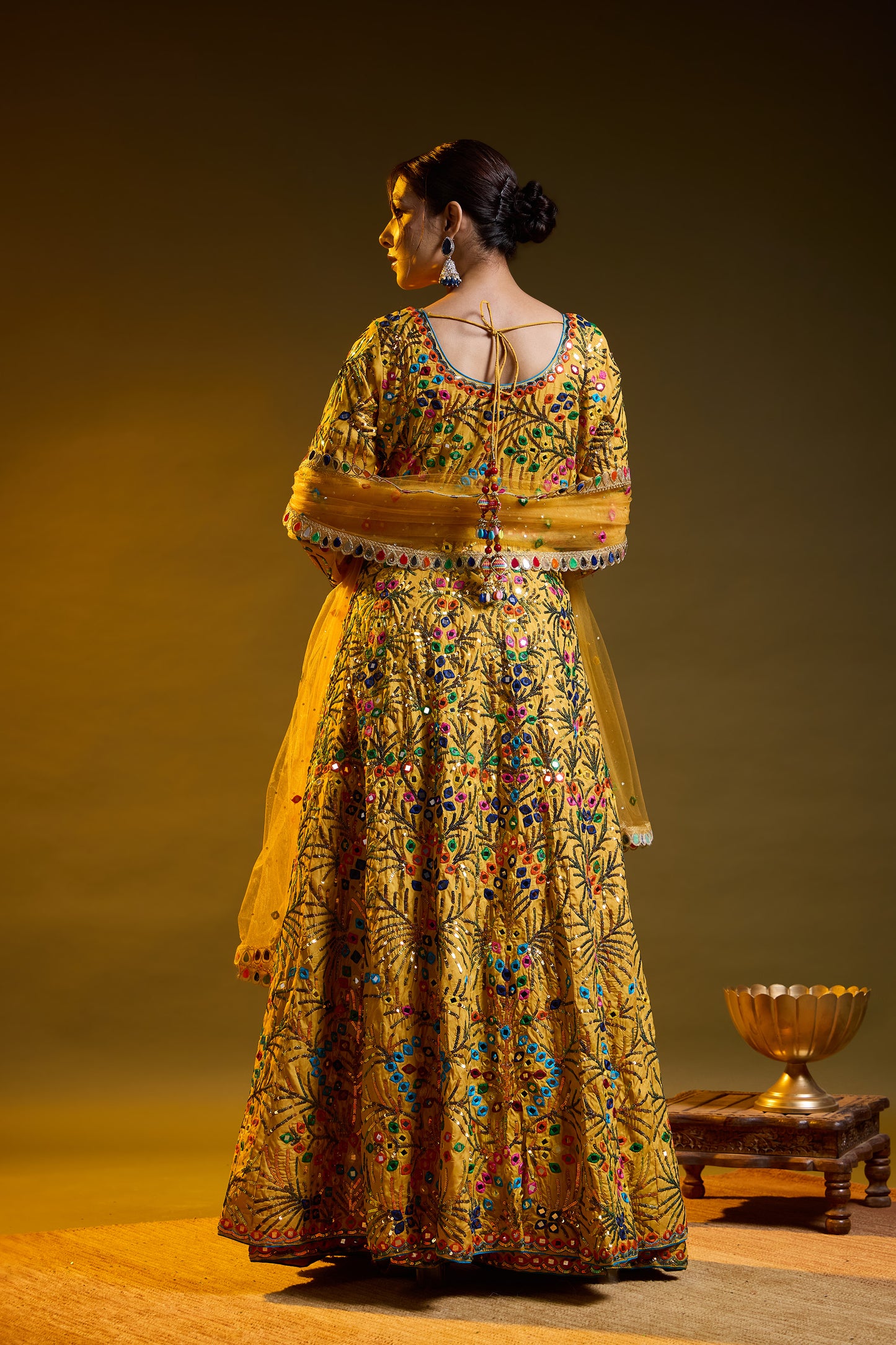 Yellow Lehnga ( With Jacket ) embroided with Thread, Mirror, and Sequence Work