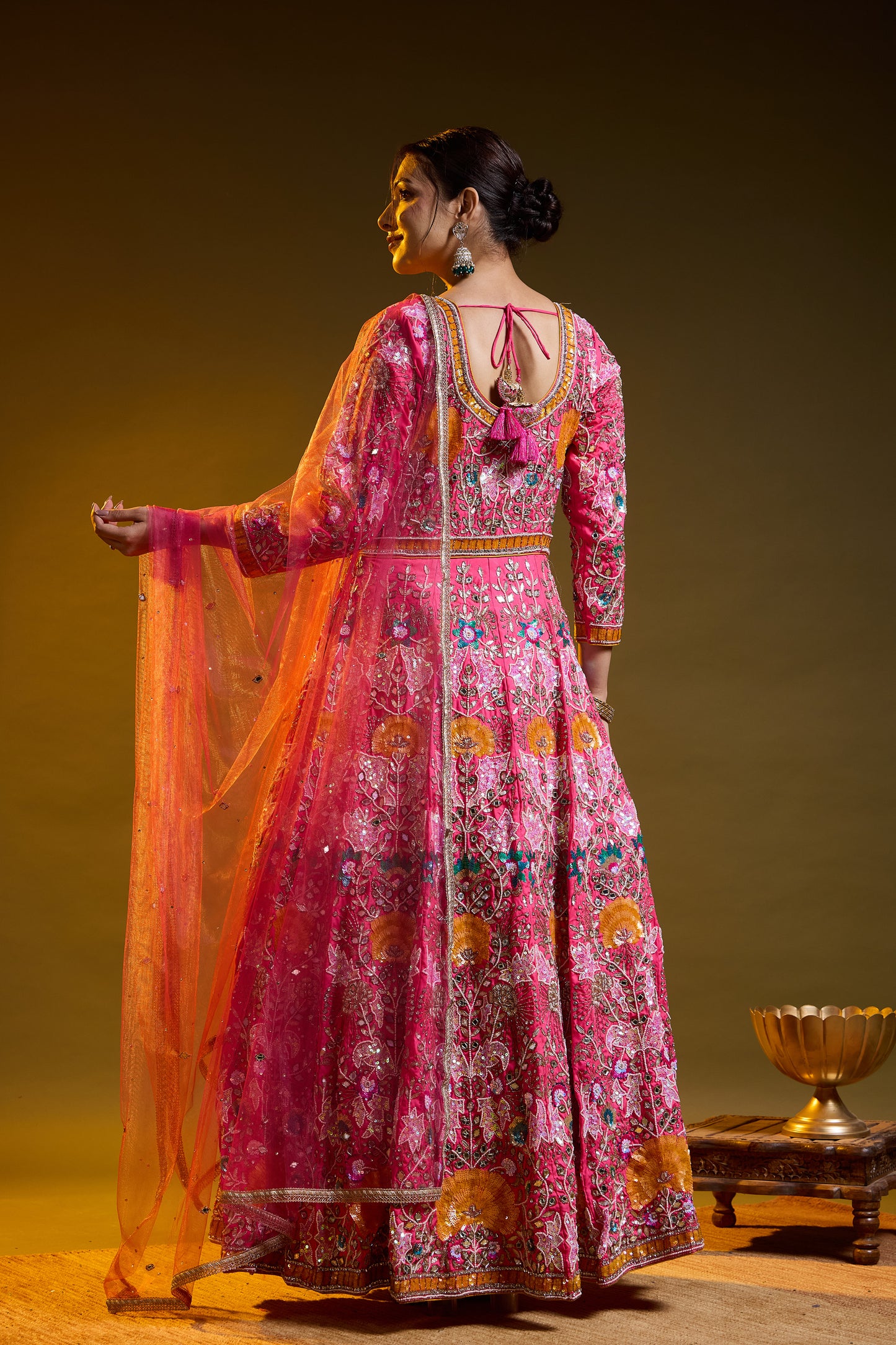Dark Pink Anarkali with Zardozi, Sippy, Sequin, and Mirror Work