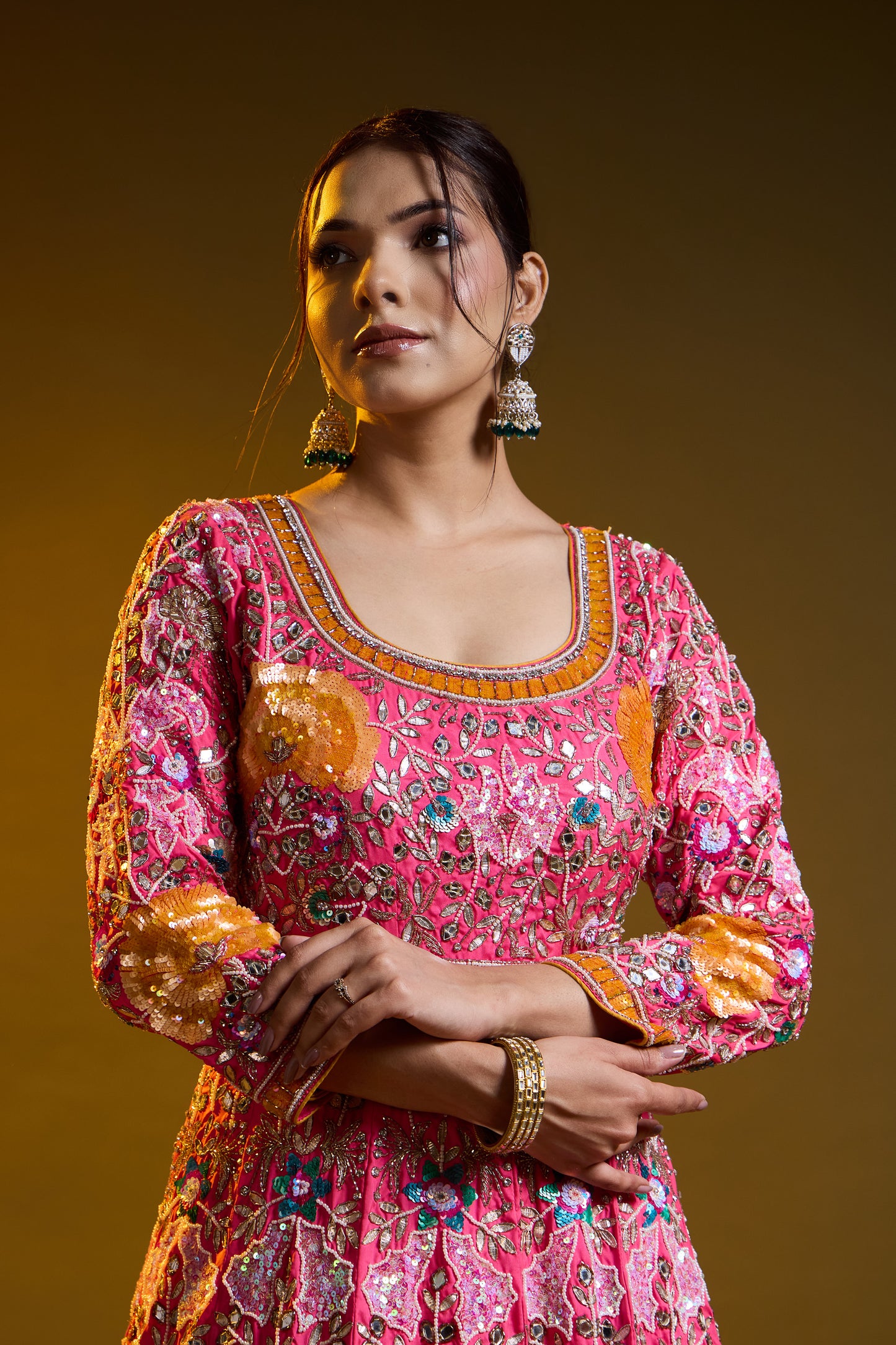 Dark Pink Anarkali with Zardozi, Sippy, Sequin, and Mirror Work