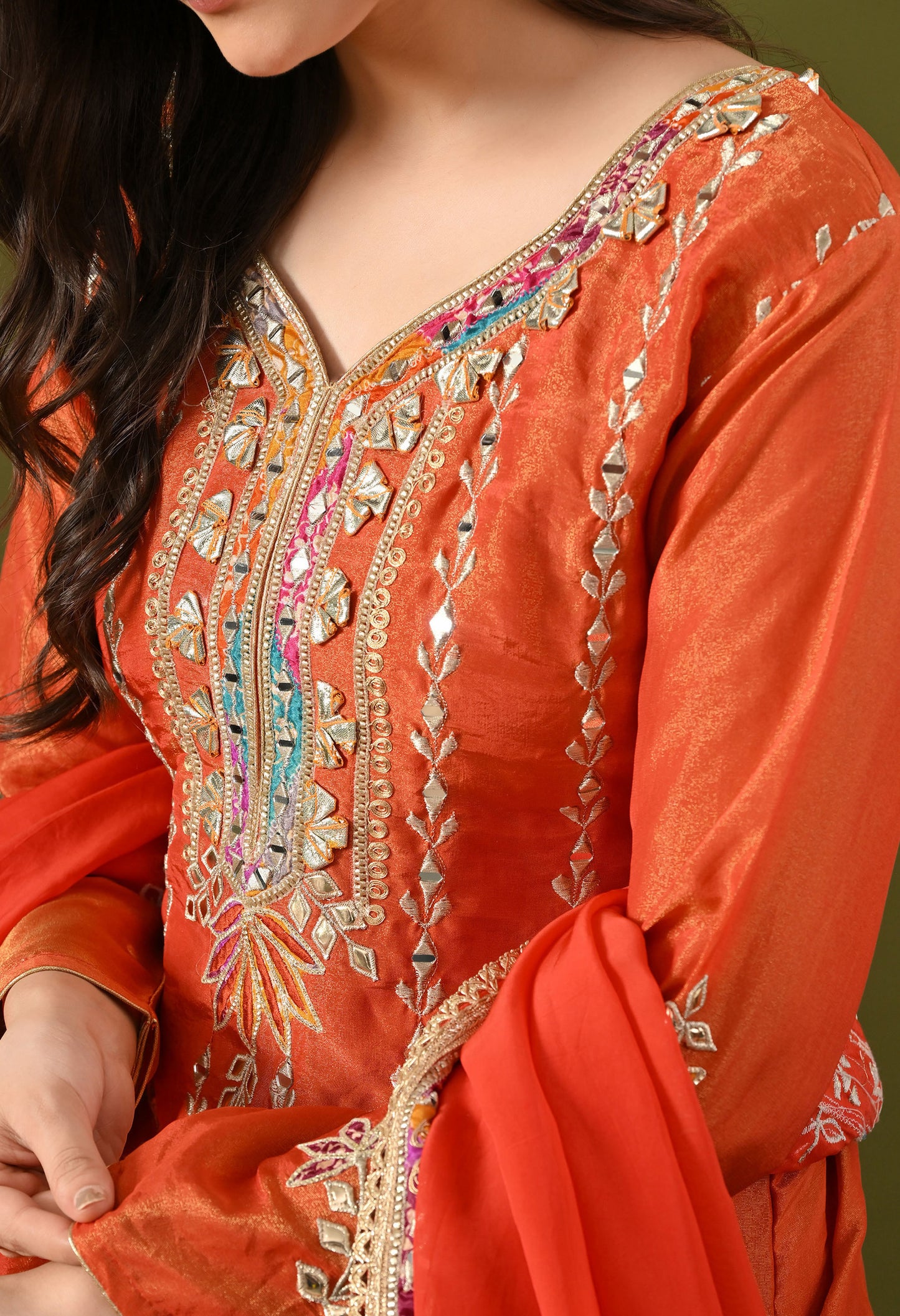 Orange Tissue Silk & Organza Gotta–Applique–Zardozi Anarkali Set