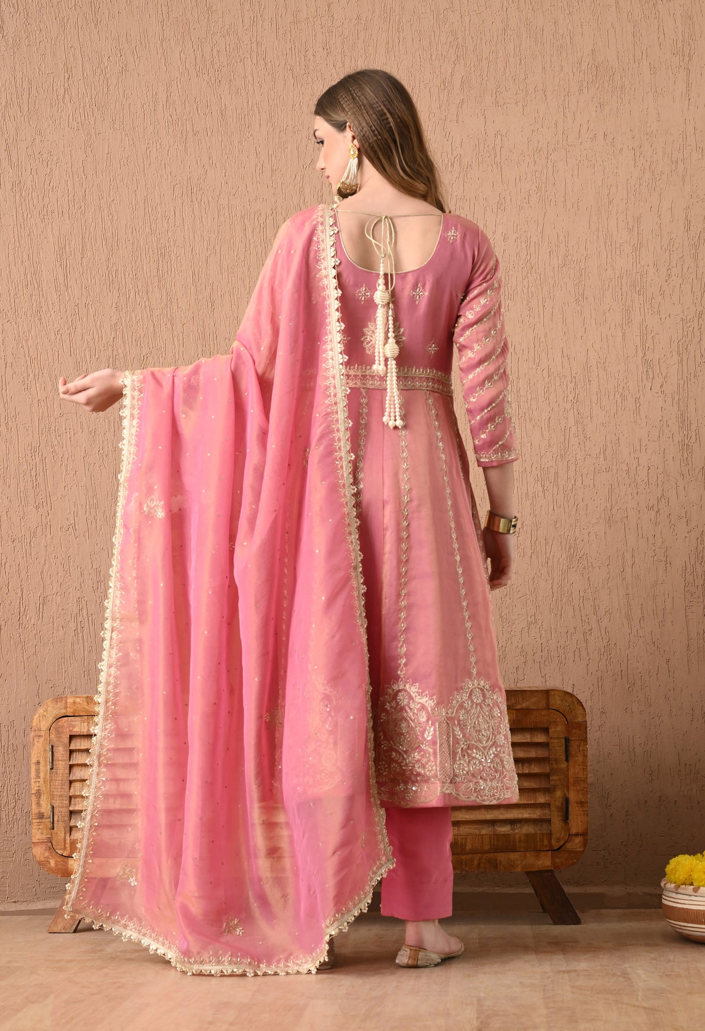 Beautiful Pink Anarkali Set with Zardozi, Sequin, and Dabka Work