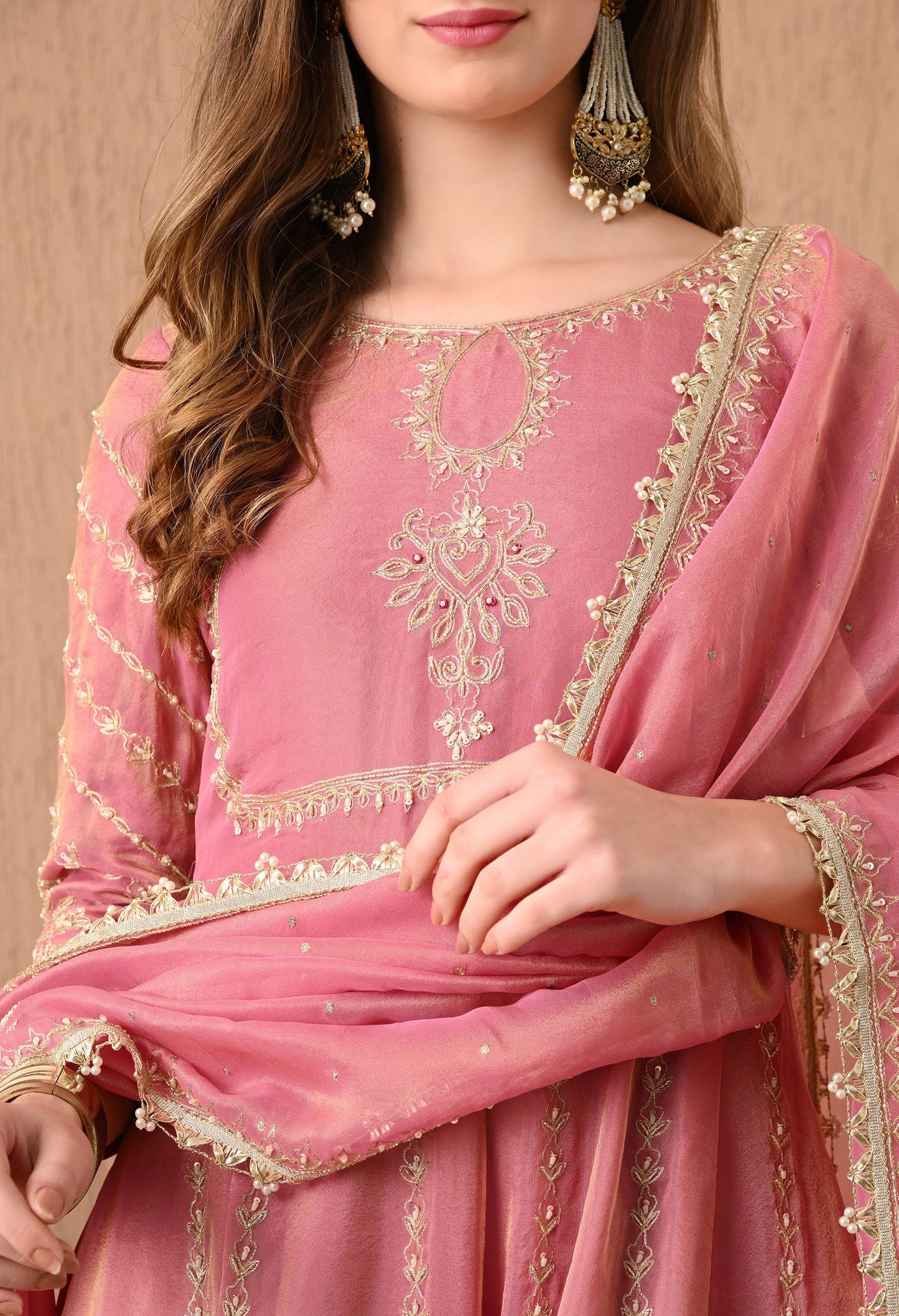 Beautiful Pink Anarkali Set with Zardozi, Sequin, and Dabka Work
