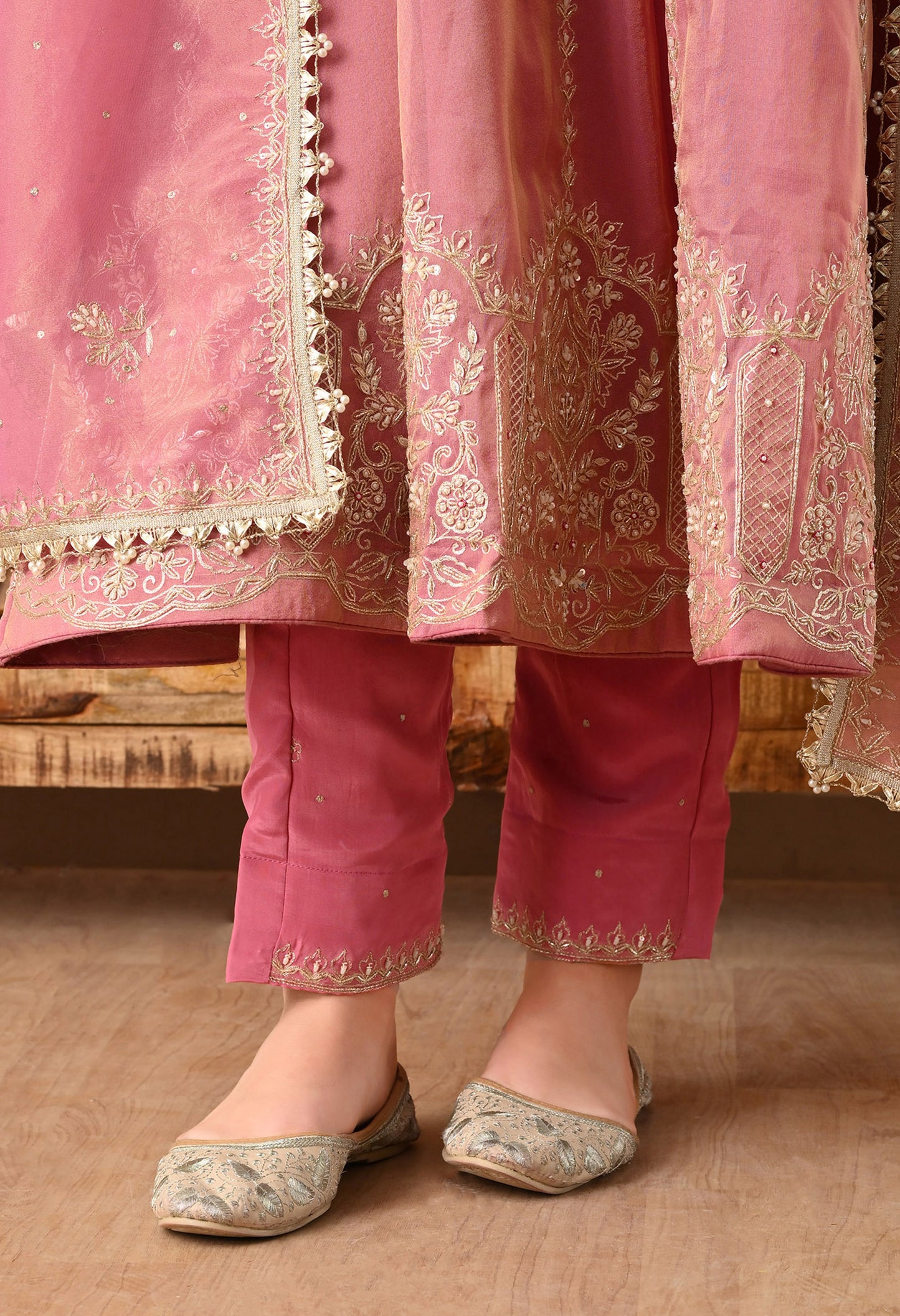 Beautiful Pink Anarkali Set with Zardozi, Sequin, and Dabka Work