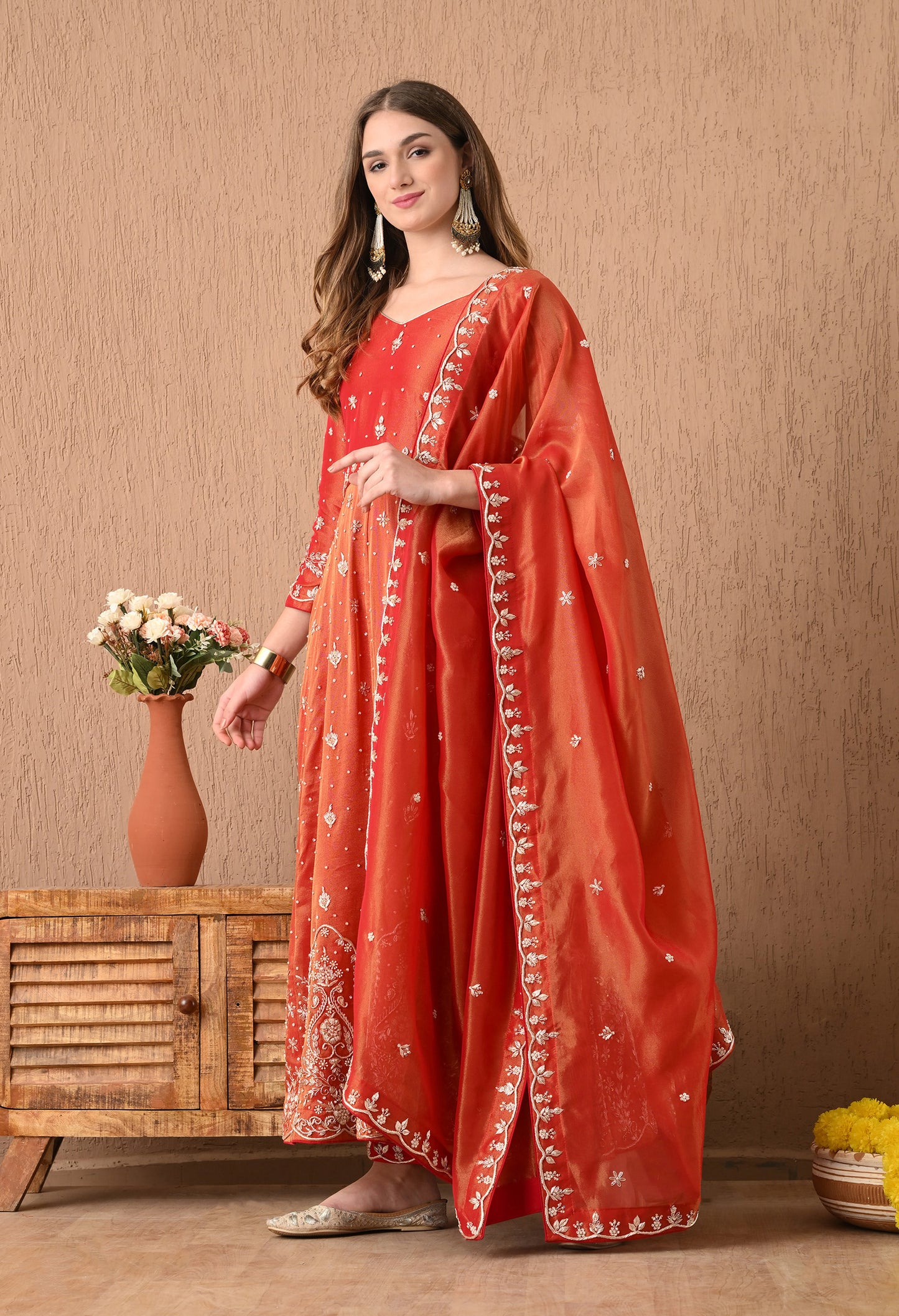 Royal Rust Orange Lehenga Set with Zardozi, Sequin, and Dabka Work
