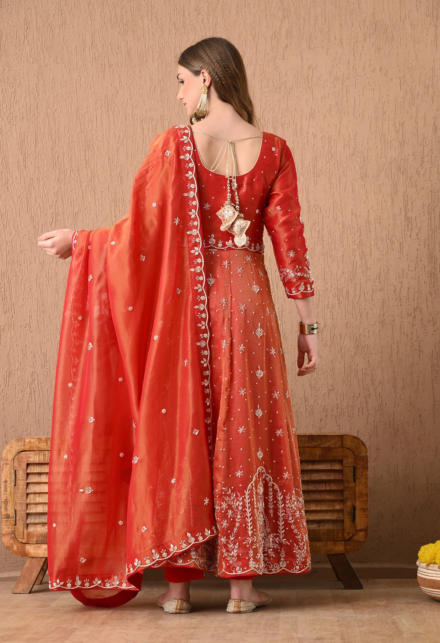 Royal Rust Orange Lehenga Set with Zardozi, Sequin, and Dabka Work