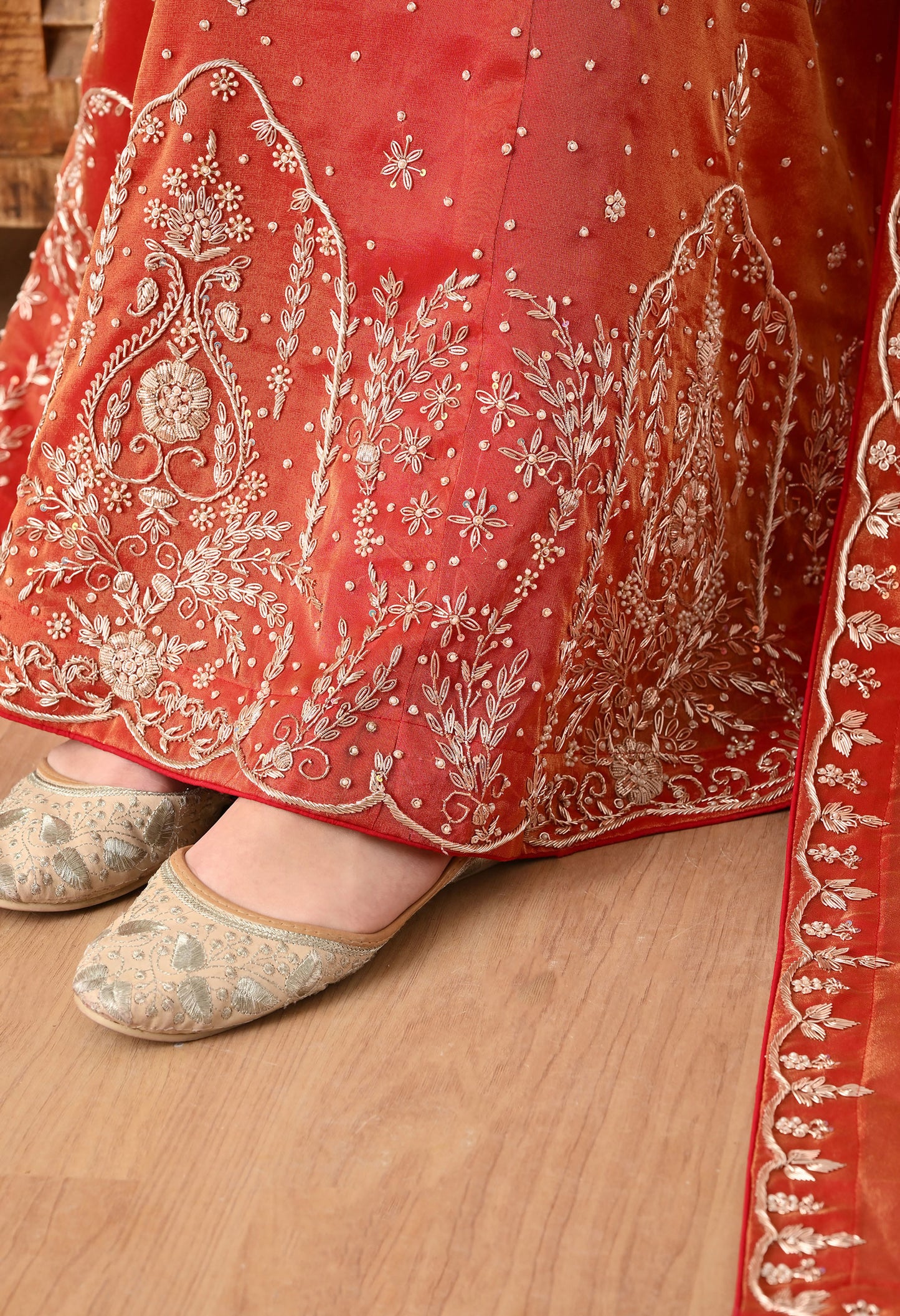 Royal Rust Orange Lehenga Set with Zardozi, Sequin, and Dabka Work
