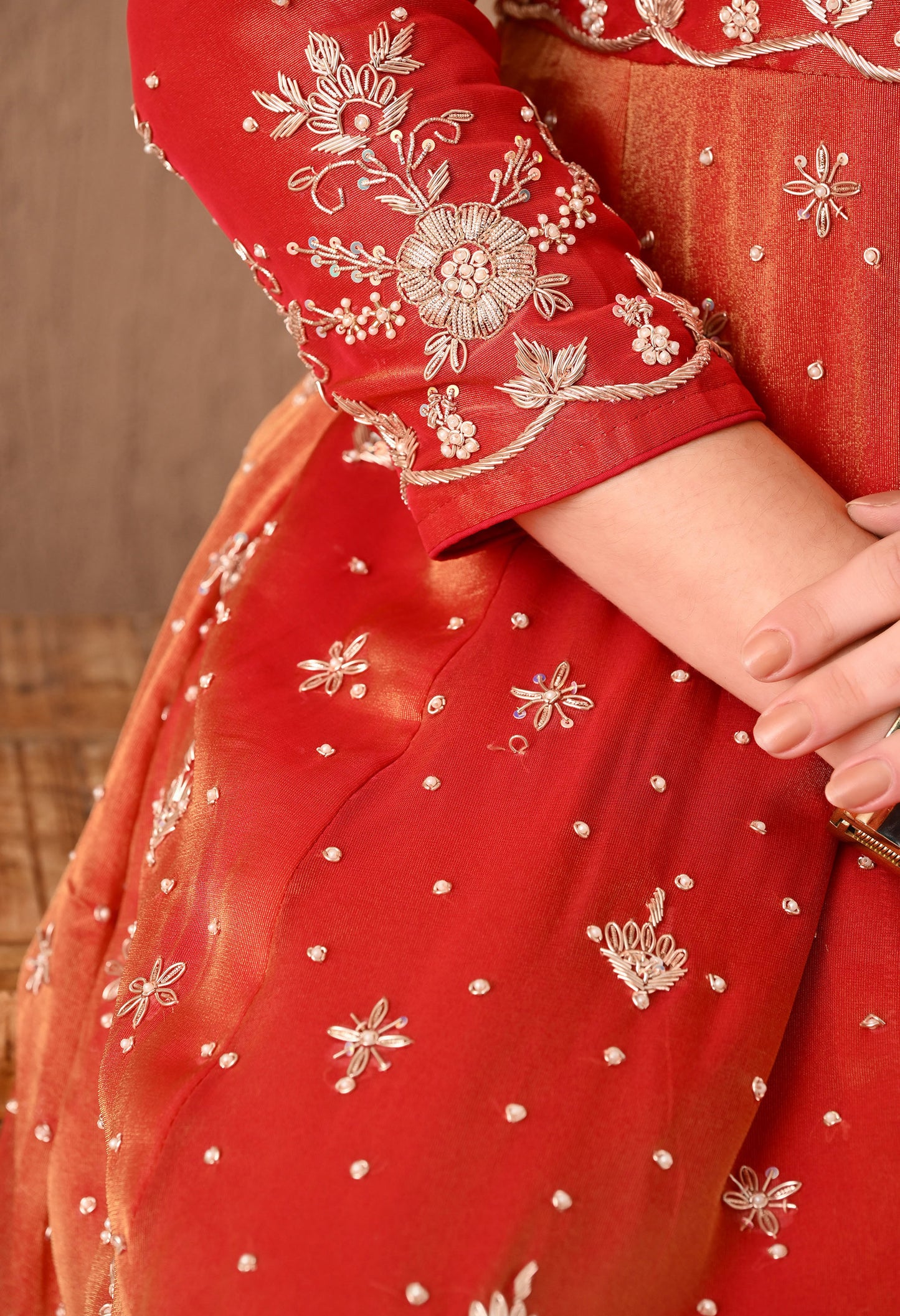 Royal Rust Orange Lehenga Set with Zardozi, Sequin, and Dabka Work