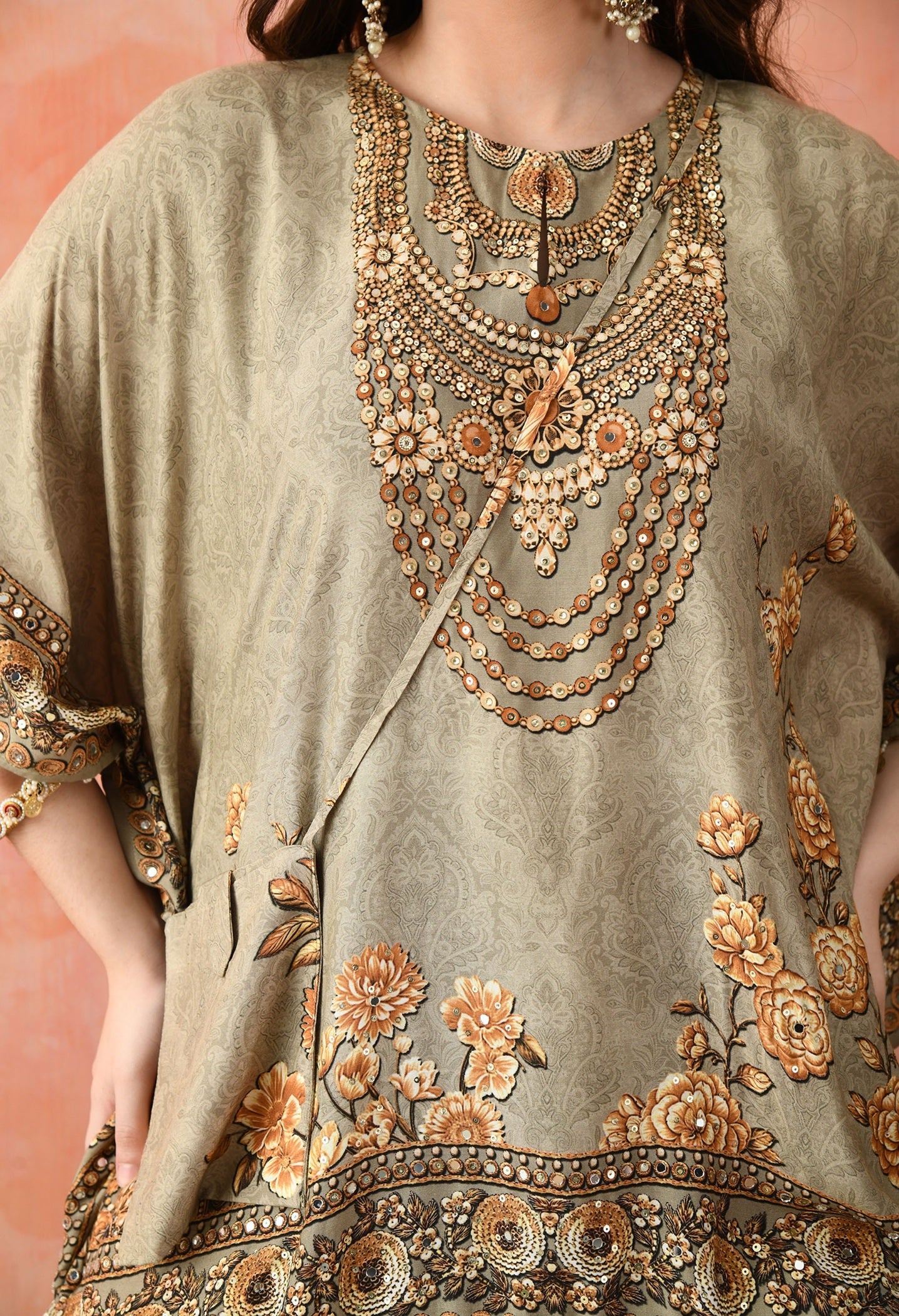 Pista Green Kaftaan Gharara with Mirror Work