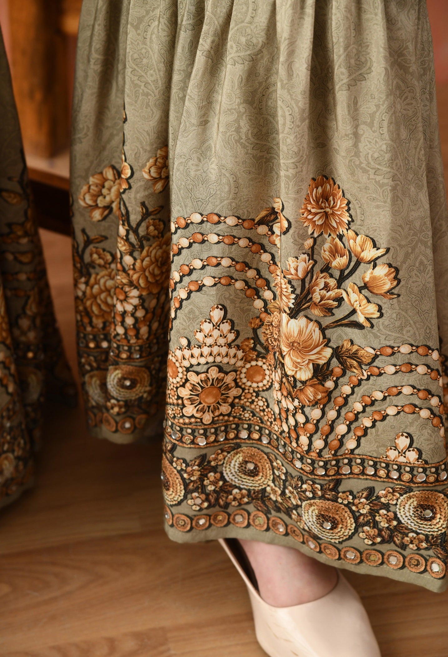 Pista Green Kaftaan Gharara with Mirror Work