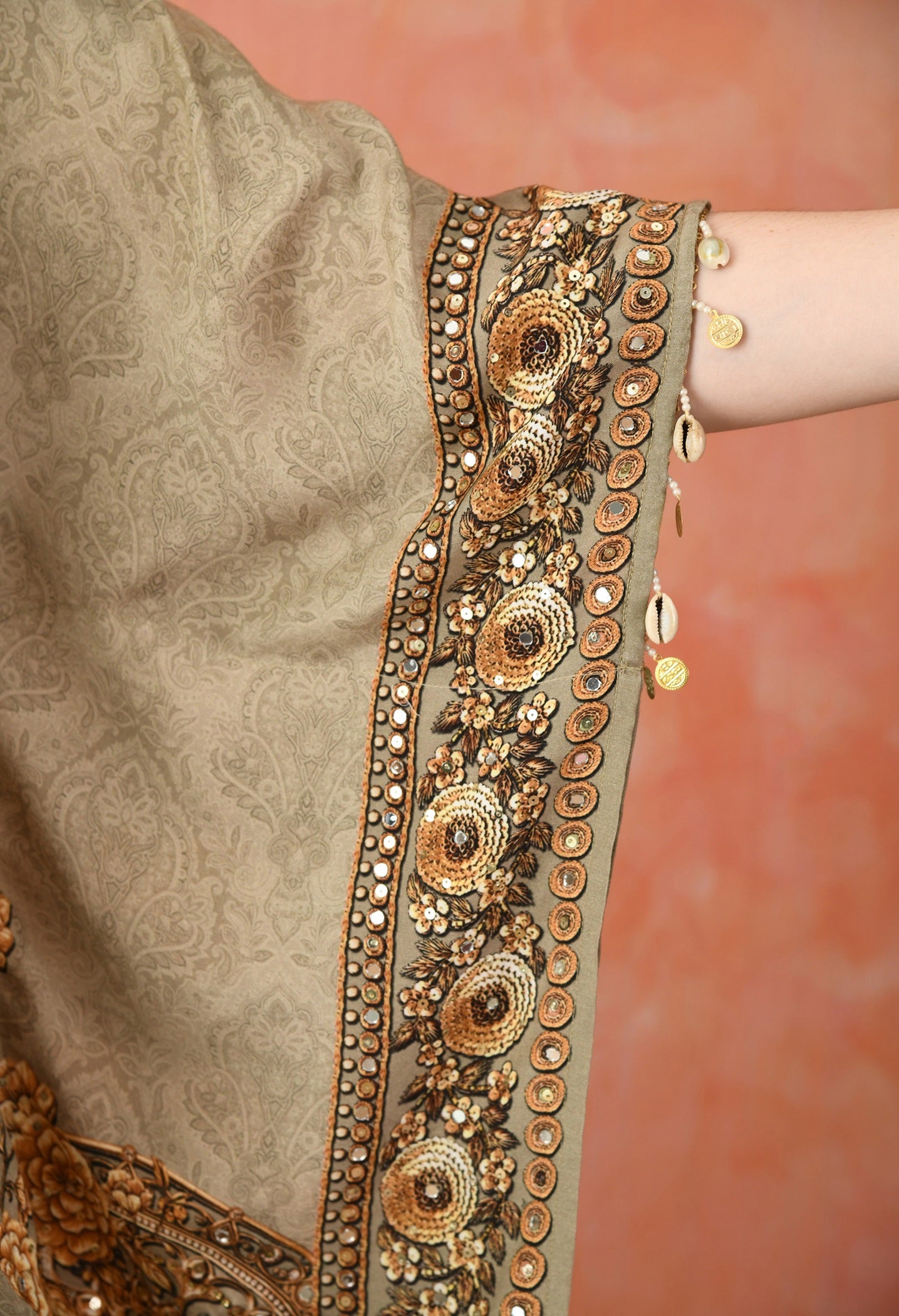 Pista Green Kaftaan Gharara with Mirror Work