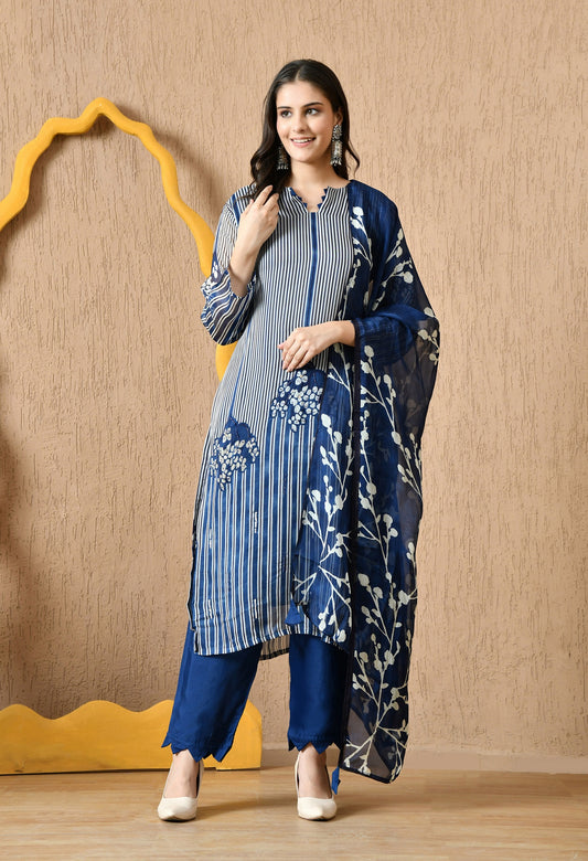 Elegant Blue Kurta Set with Sequin & Pearl Work