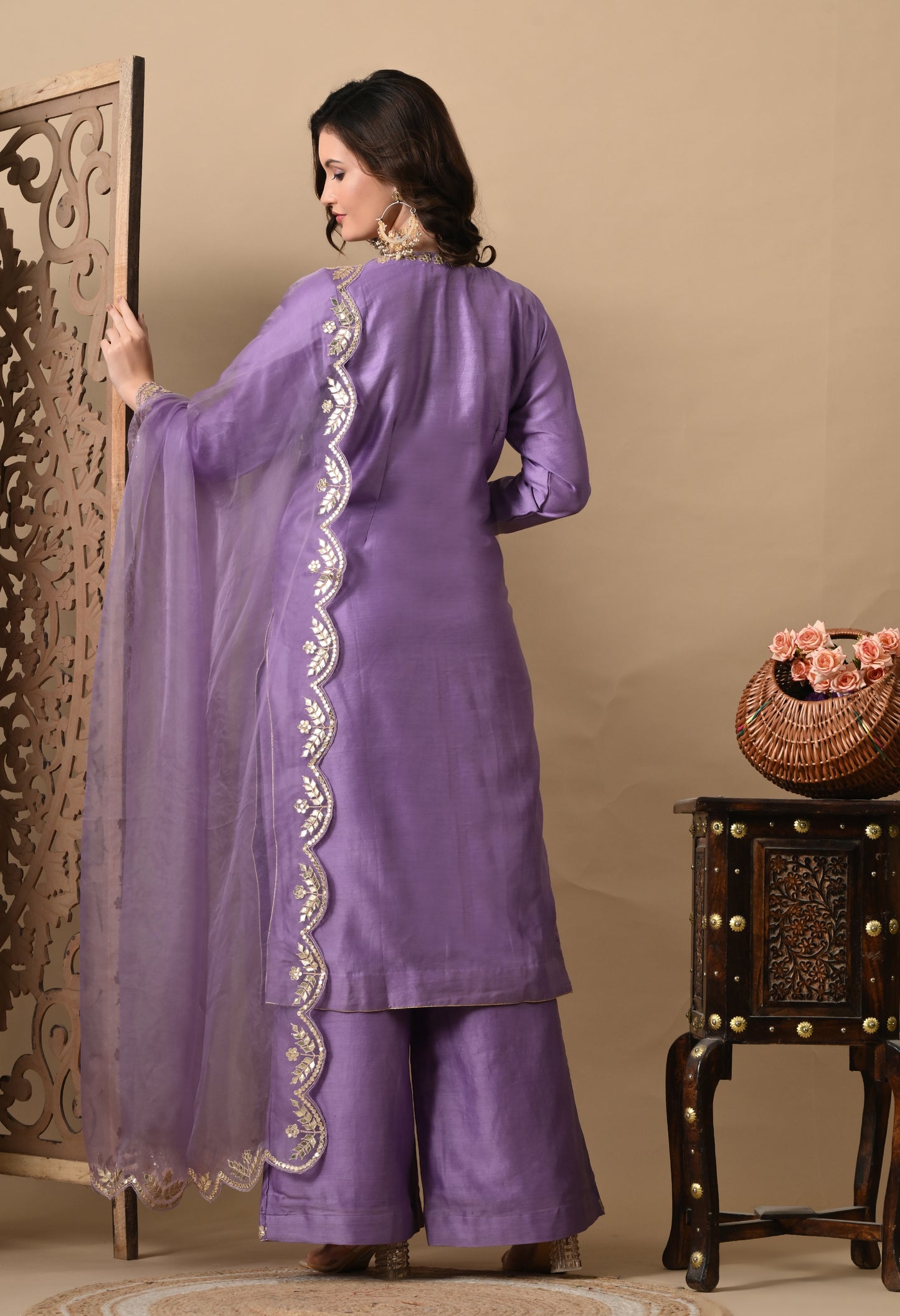 Elegant Orchid Purple Silk Kurta Set, Embellished with Exquisite Zardozi and Gotta Embroidery