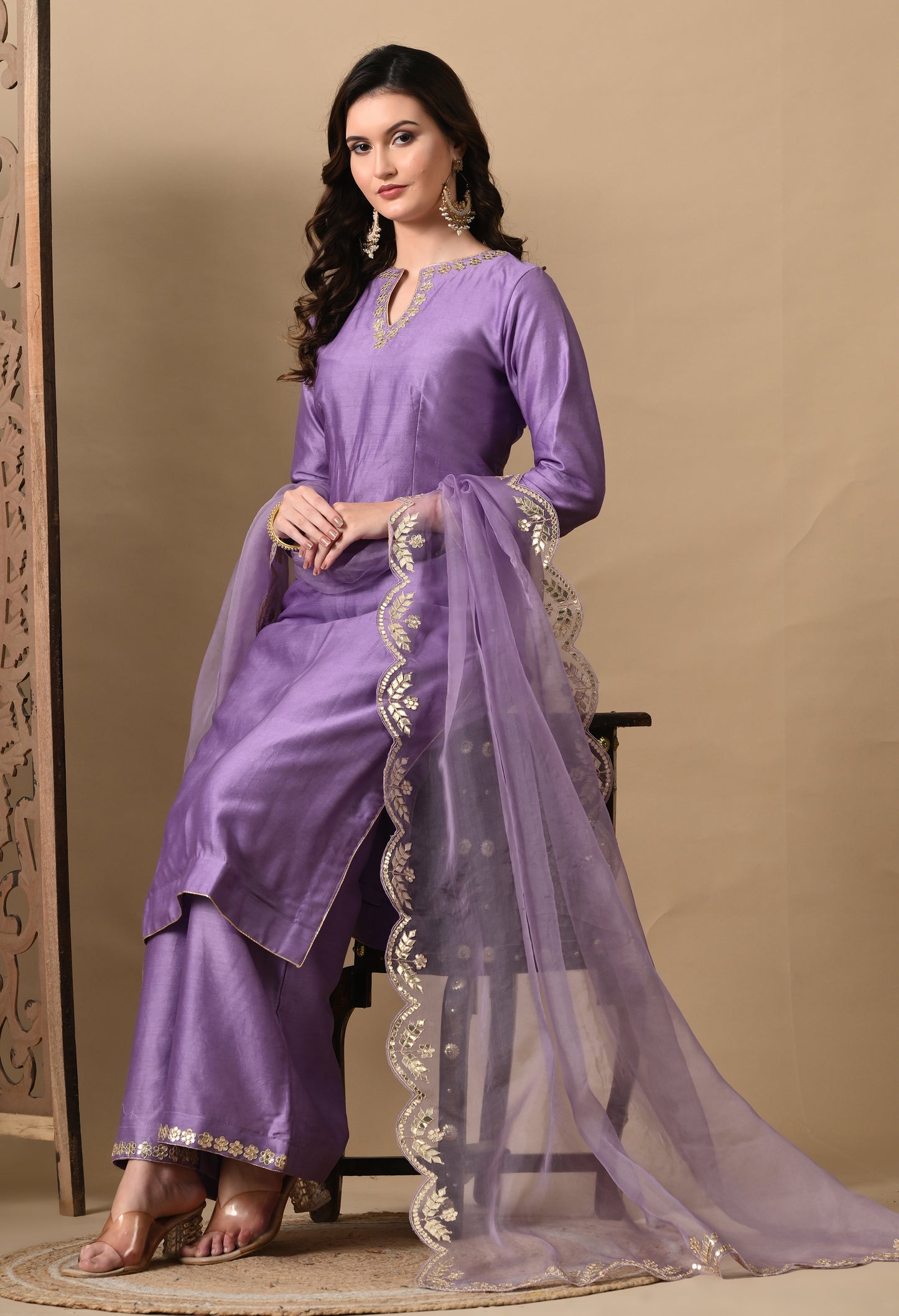 Elegant Orchid Purple Silk Kurta Set, Embellished with Exquisite Zardozi and Gotta Embroidery
