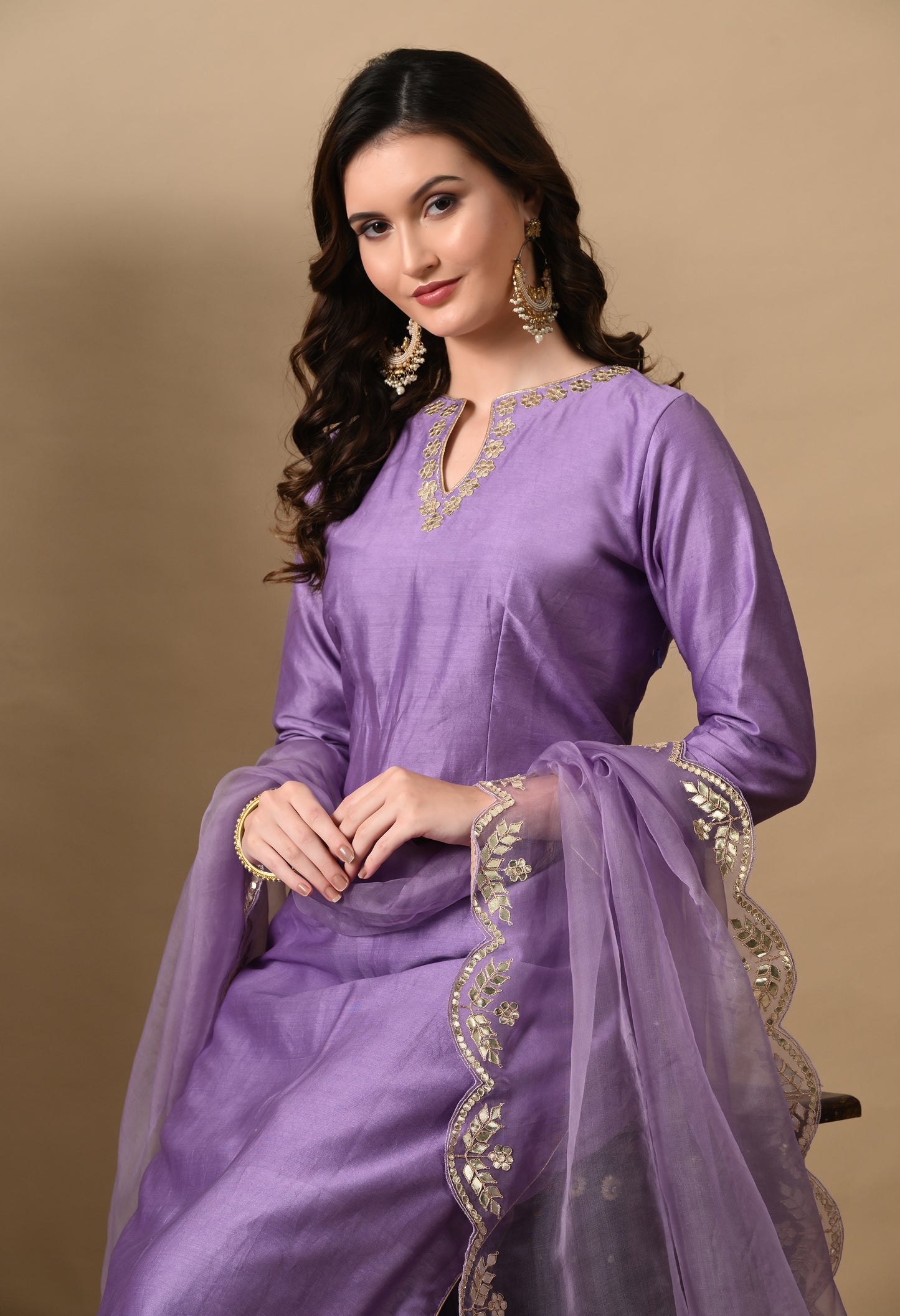 Elegant Orchid Purple Silk Kurta Set, Embellished with Exquisite Zardozi and Gotta Embroidery