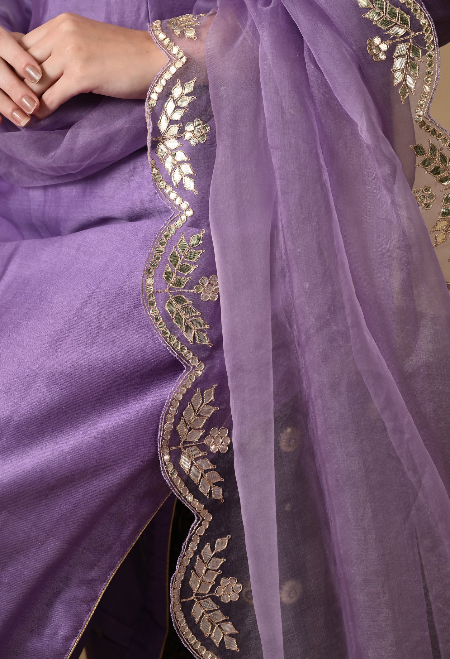 Elegant Orchid Purple Silk Kurta Set, Embellished with Exquisite Zardozi and Gotta Embroidery