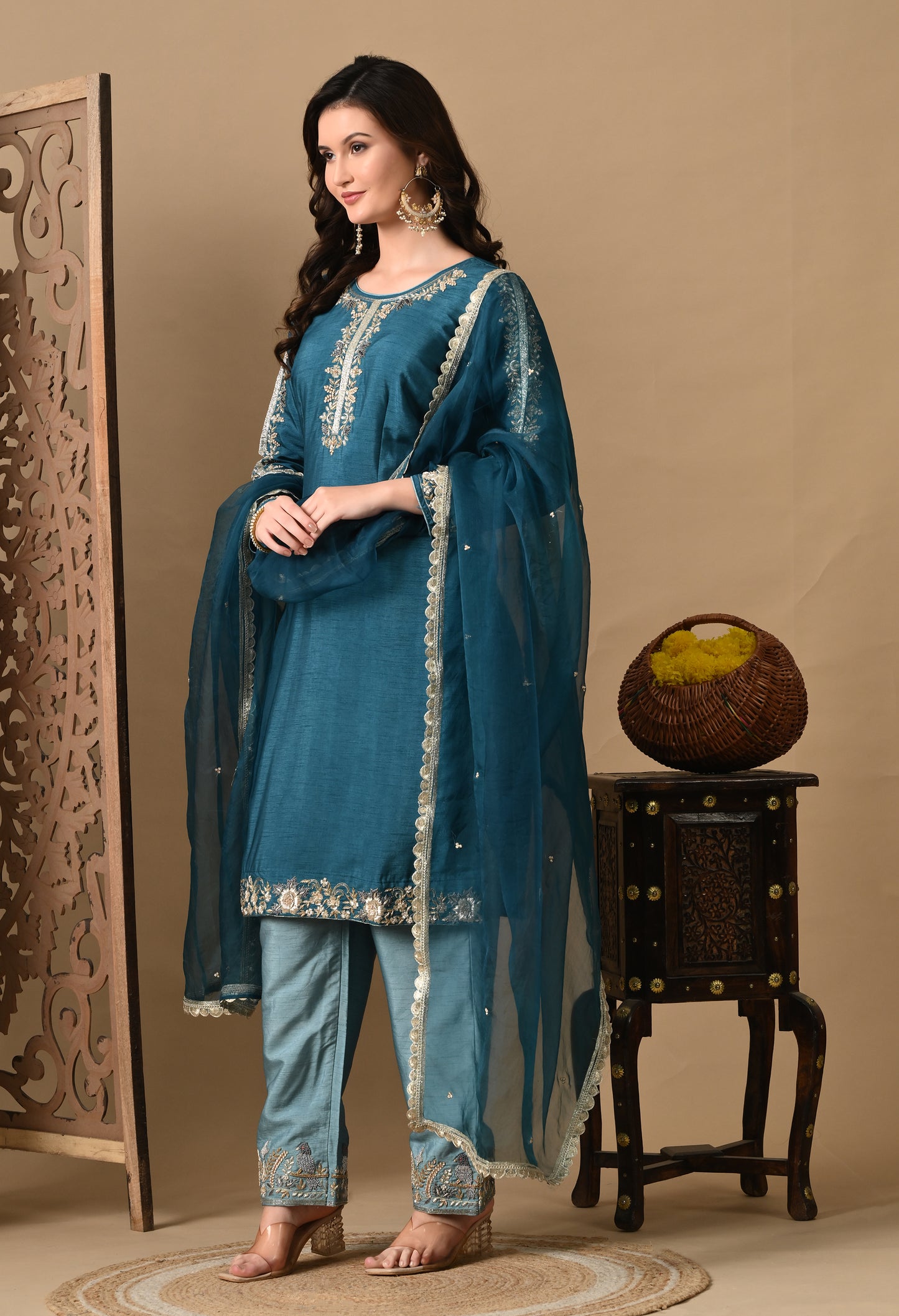 Regal Sky Blue Silk Kurta Set with Elegant Embroidery