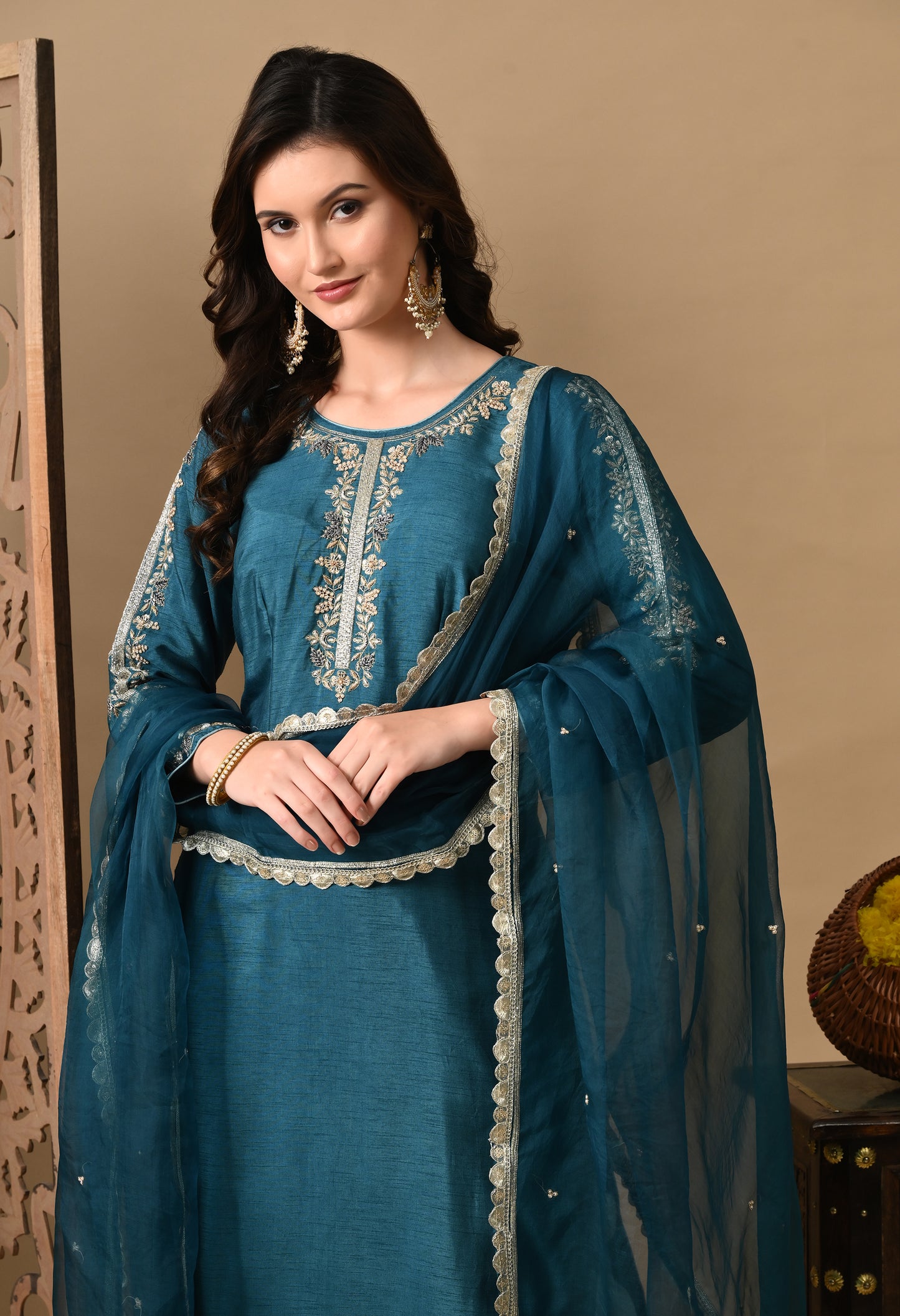 Regal Sky Blue Silk Kurta Set with Elegant Embroidery