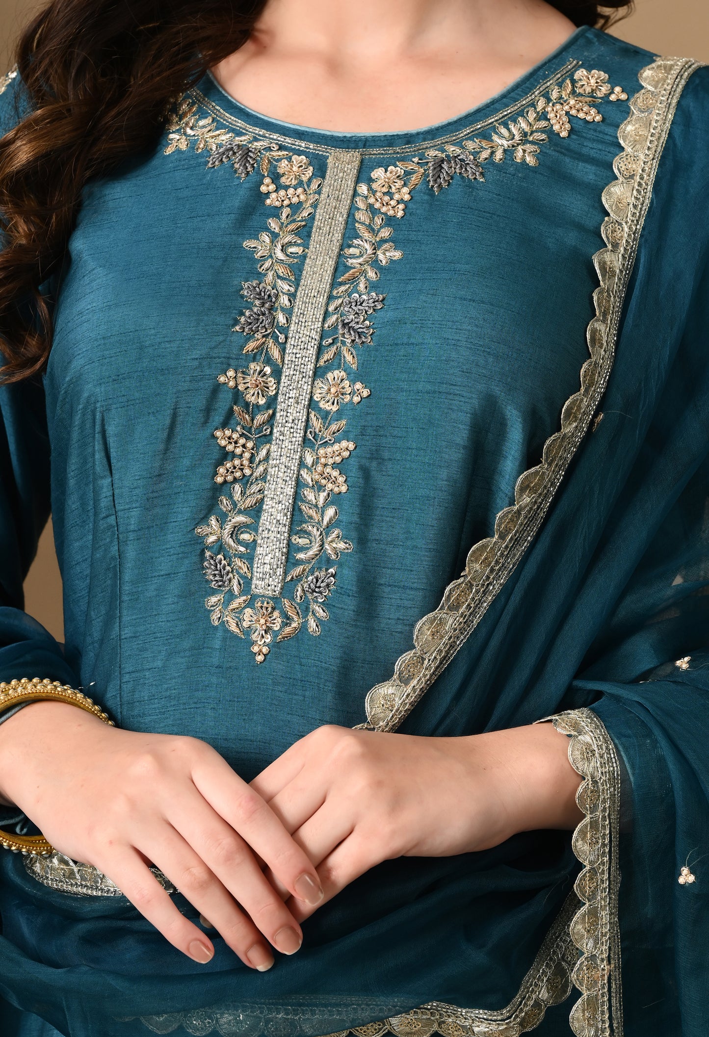 Regal Sky Blue Silk Kurta Set with Elegant Embroidery