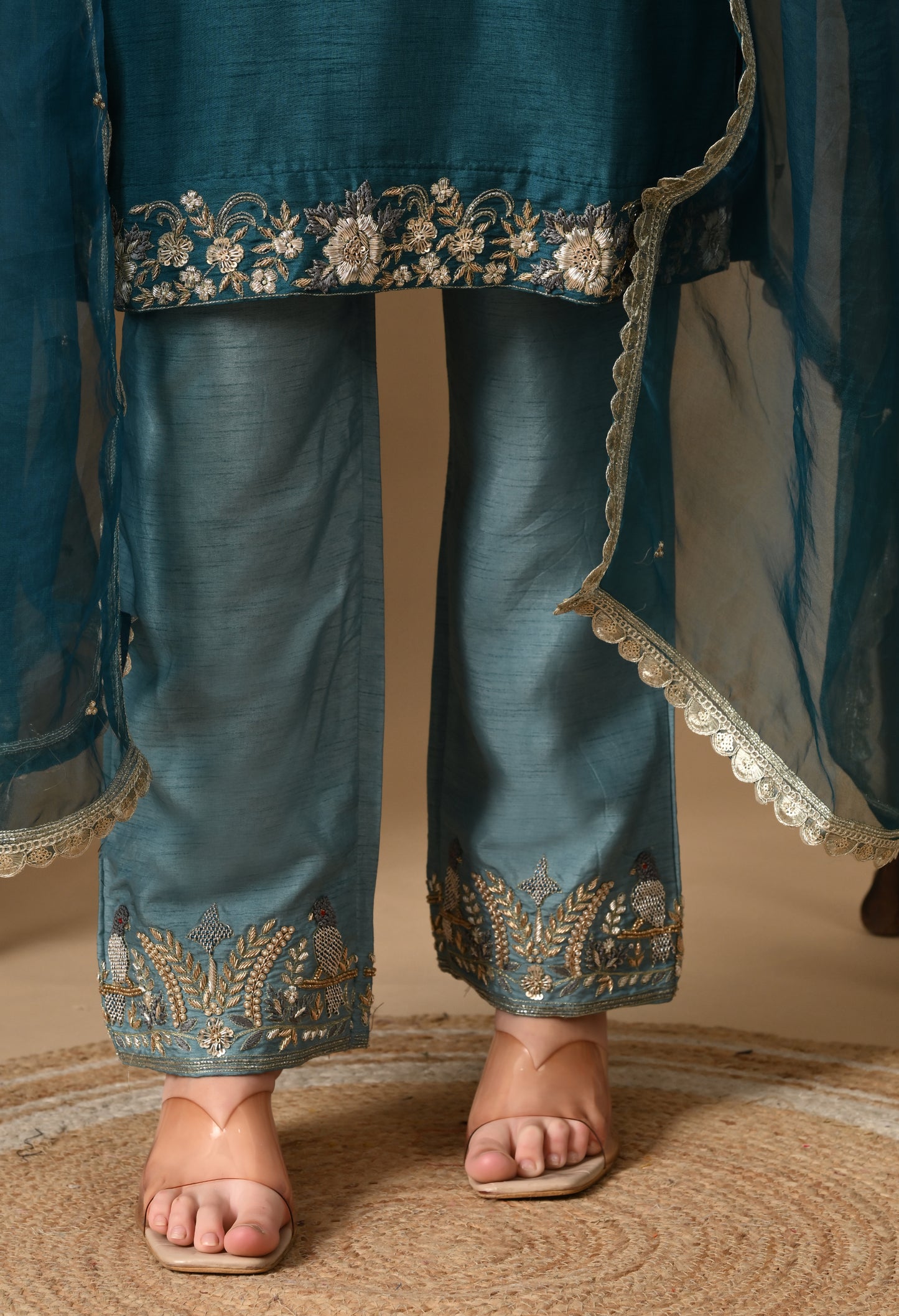 Regal Sky Blue Silk Kurta Set with Elegant Embroidery
