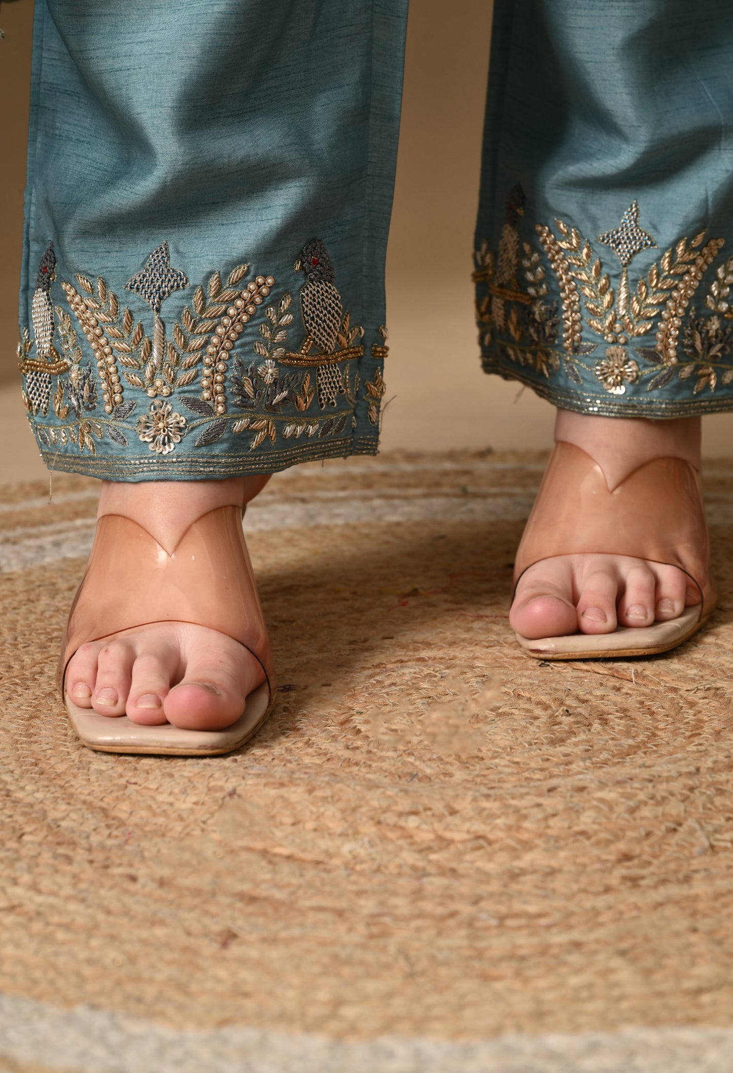 Regal Sky Blue Silk Kurta Set with Elegant Embroidery