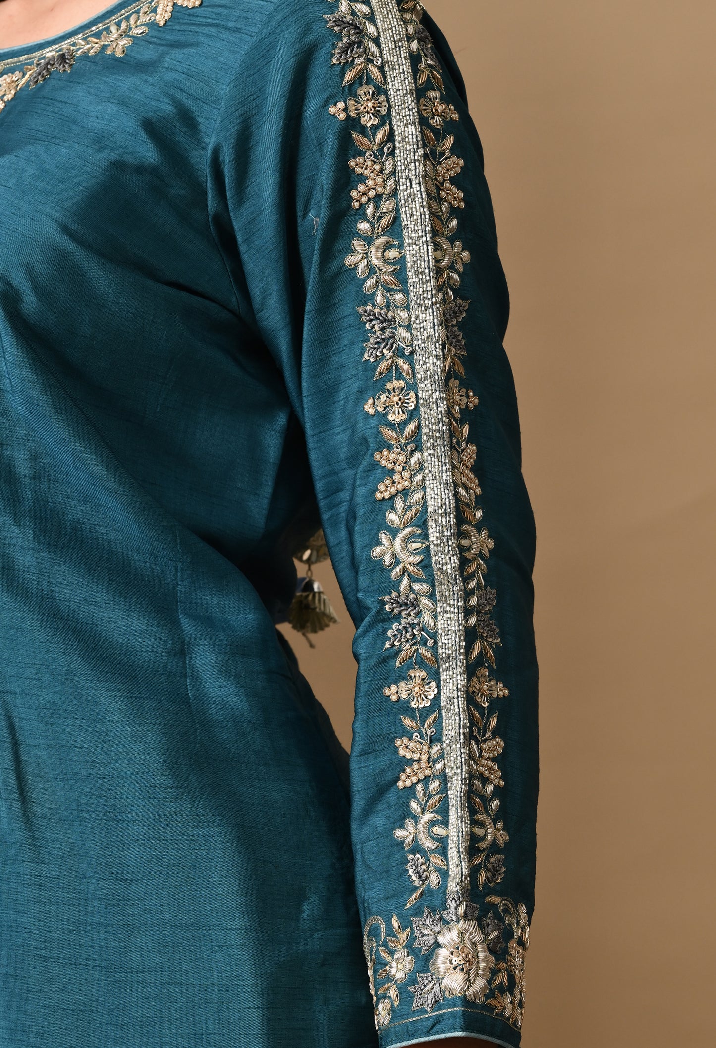 Regal Sky Blue Silk Kurta Set with Elegant Embroidery
