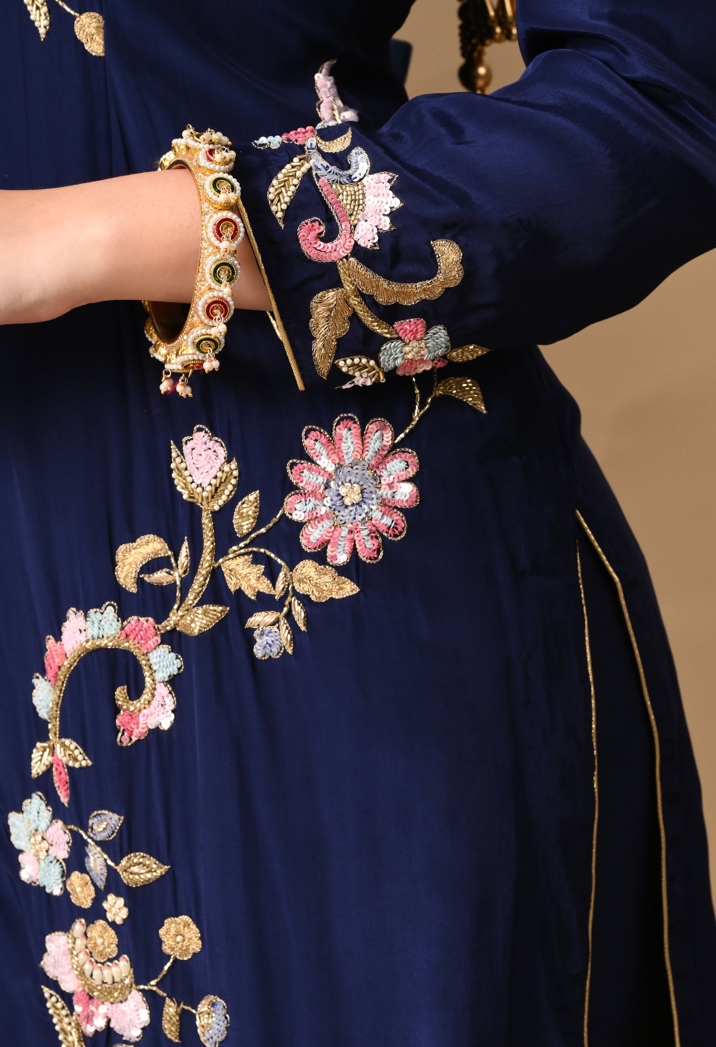 Navy Blue Zardozi Sippy Sequence Embroidered Crepe Kurta Set