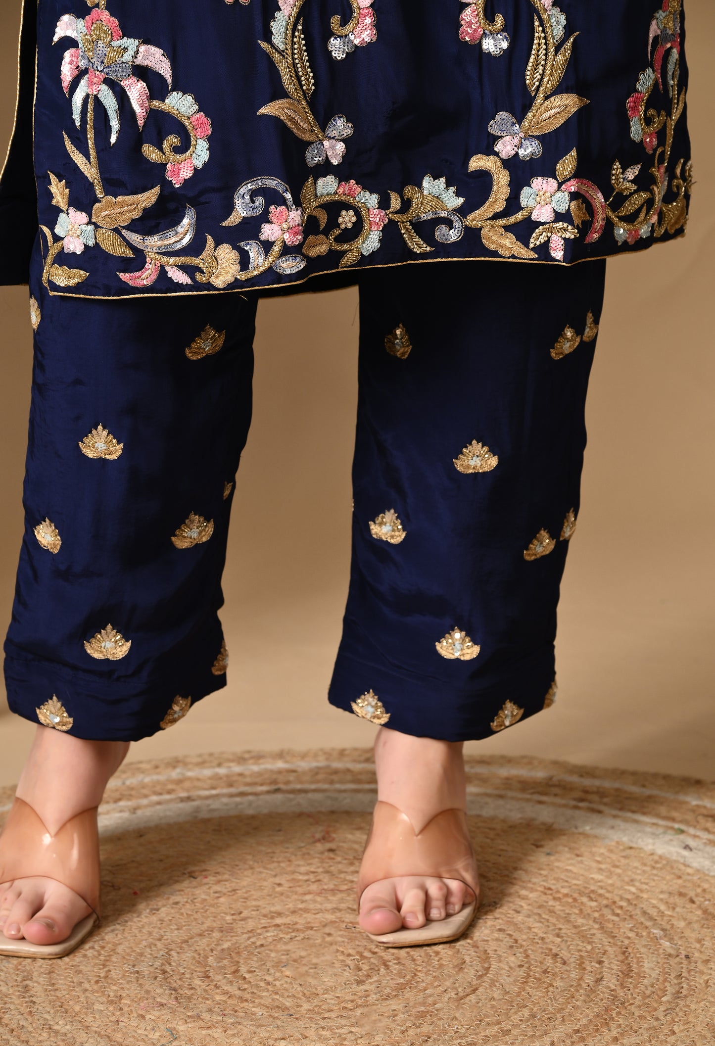 Navy Blue Zardozi Sippy Sequence Embroidered Crepe Kurta Set