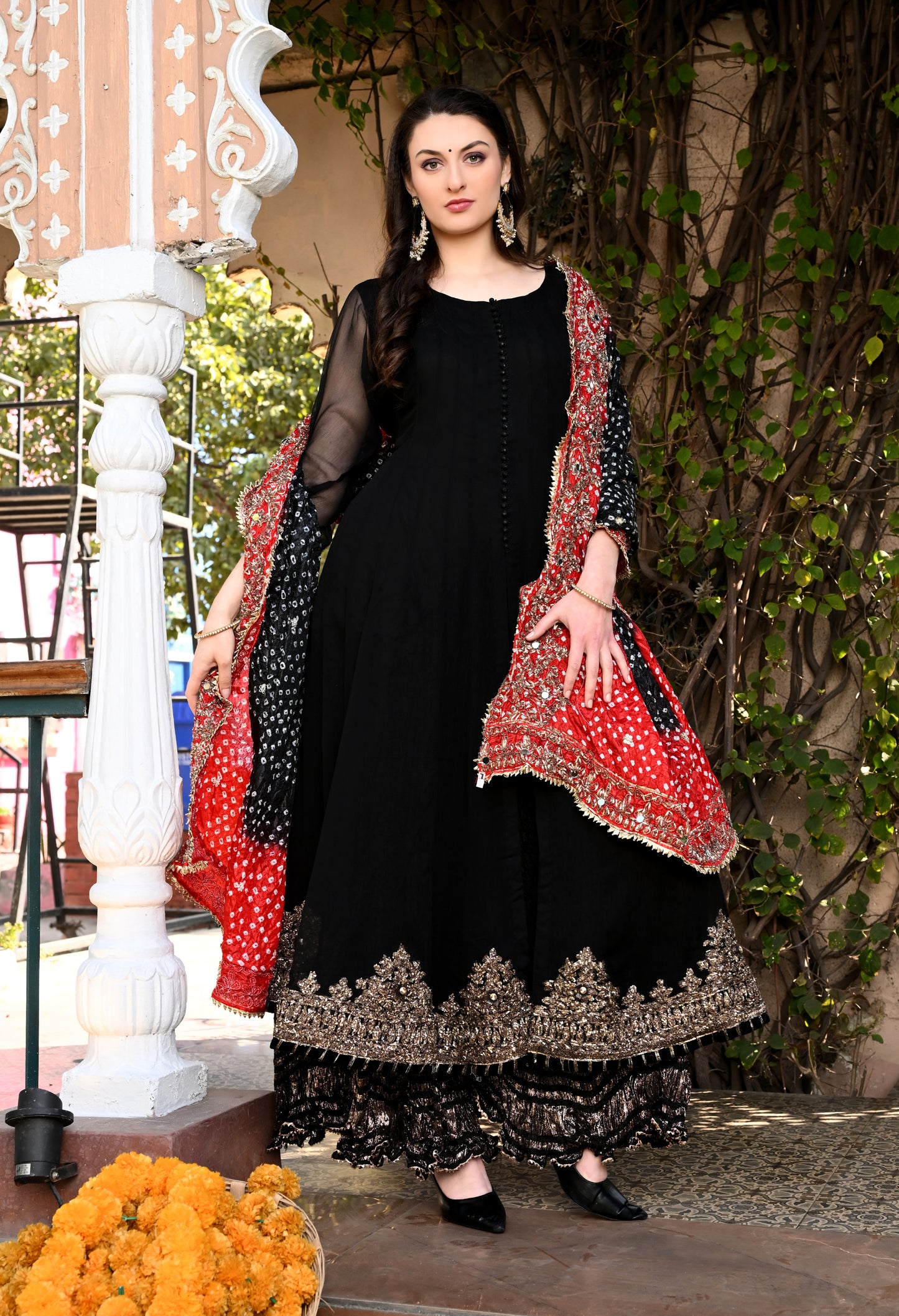 Gracious Black Sharara Set with Gotta, Sequence, Kora, and Dabka Work