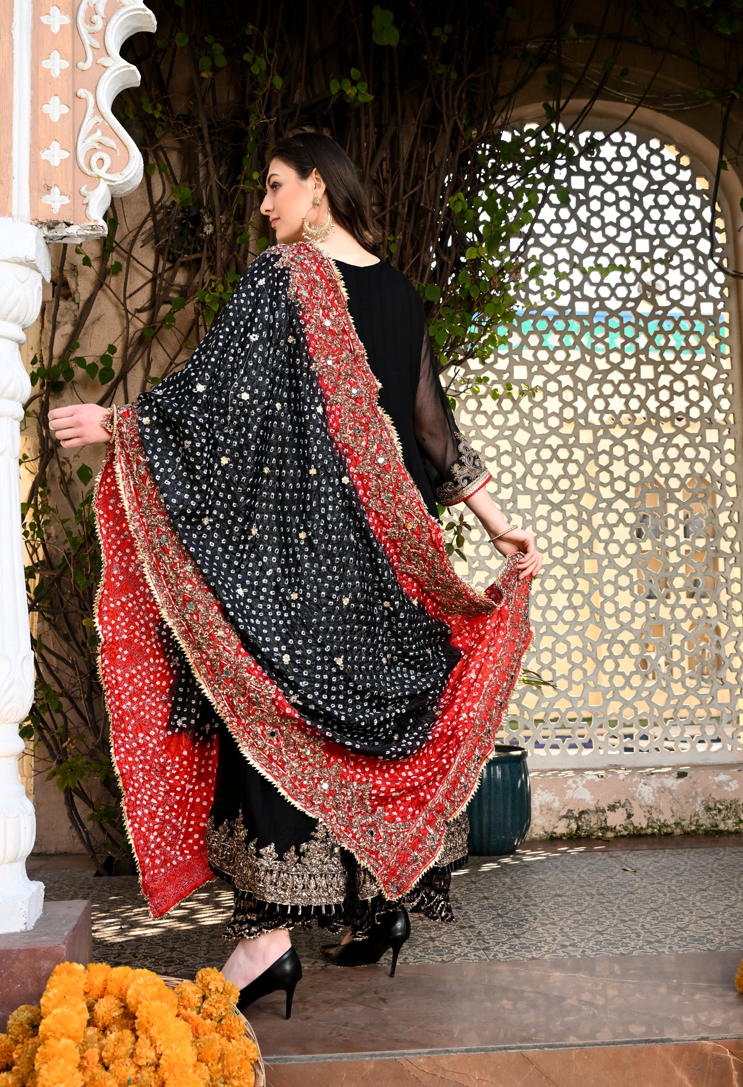 Gracious Black Sharara Set with Gotta, Sequence, Kora, and Dabka Work
