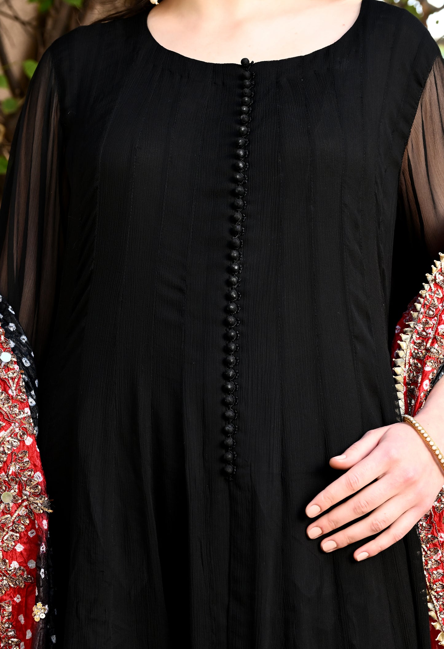 Gracious Black Sharara Set with Gotta, Sequence, Kora, and Dabka Work