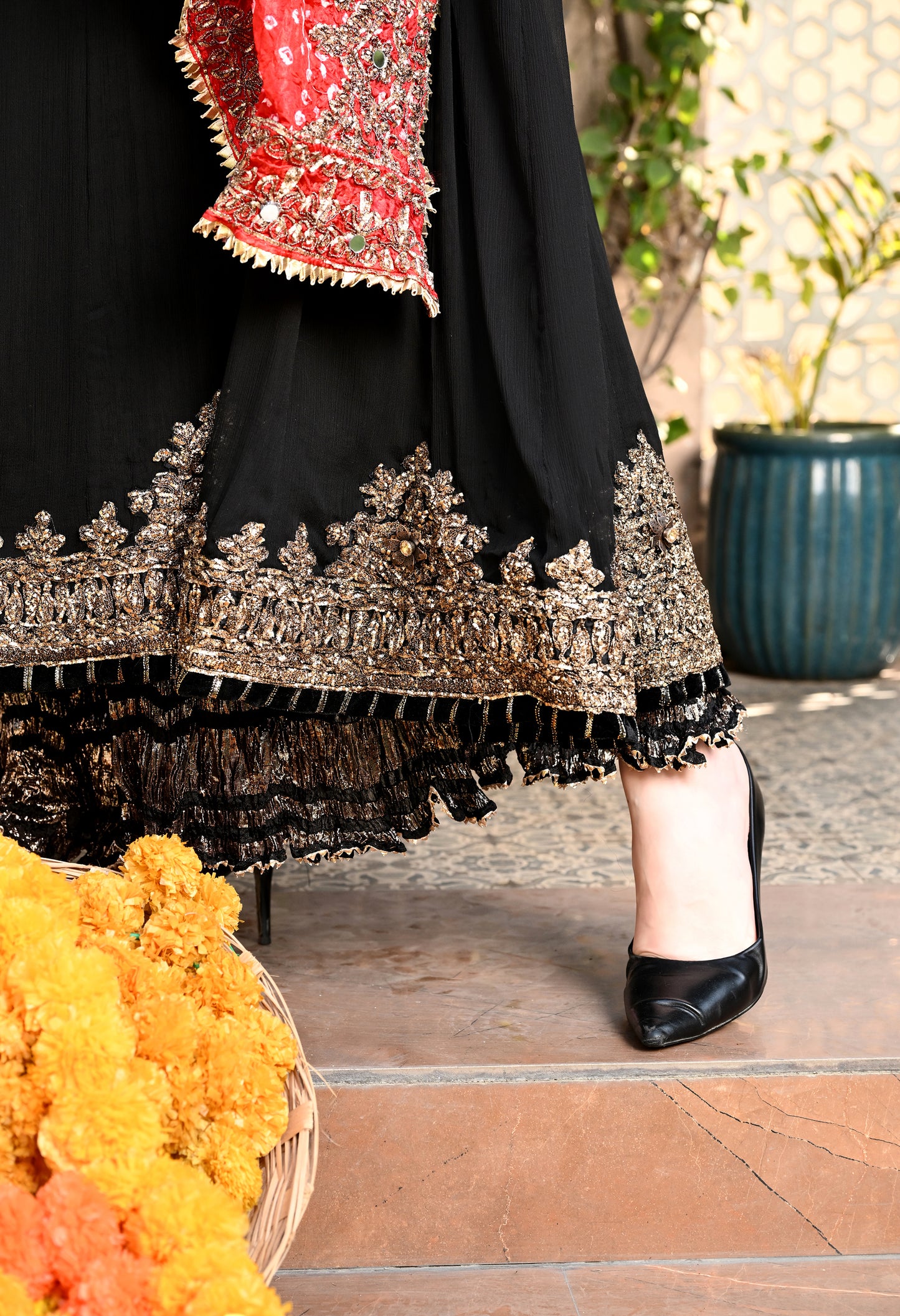 Gracious Black Sharara Set with Gotta, Sequence, Kora, and Dabka Work