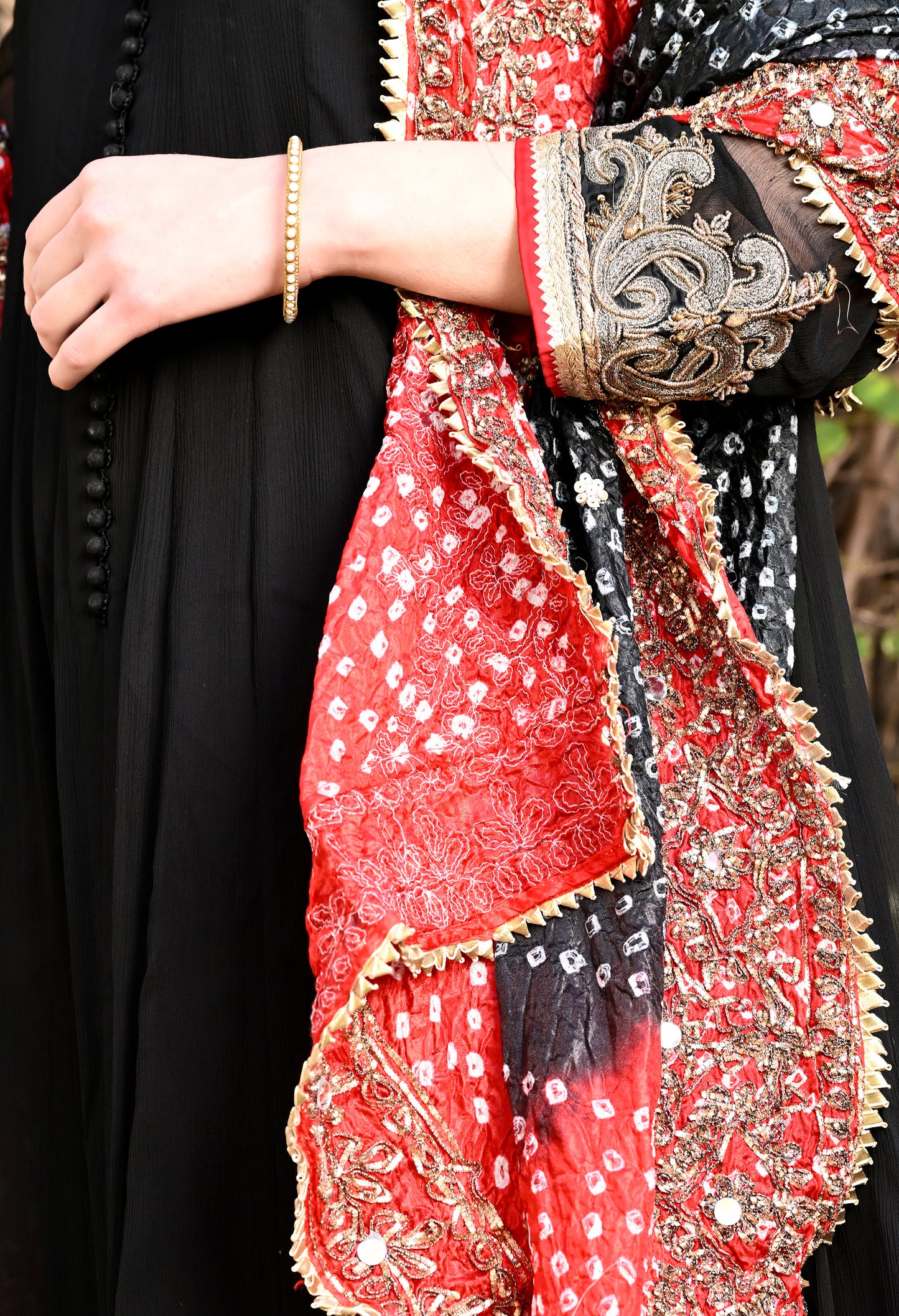 Gracious Black Sharara Set with Gotta, Sequence, Kora, and Dabka Work
