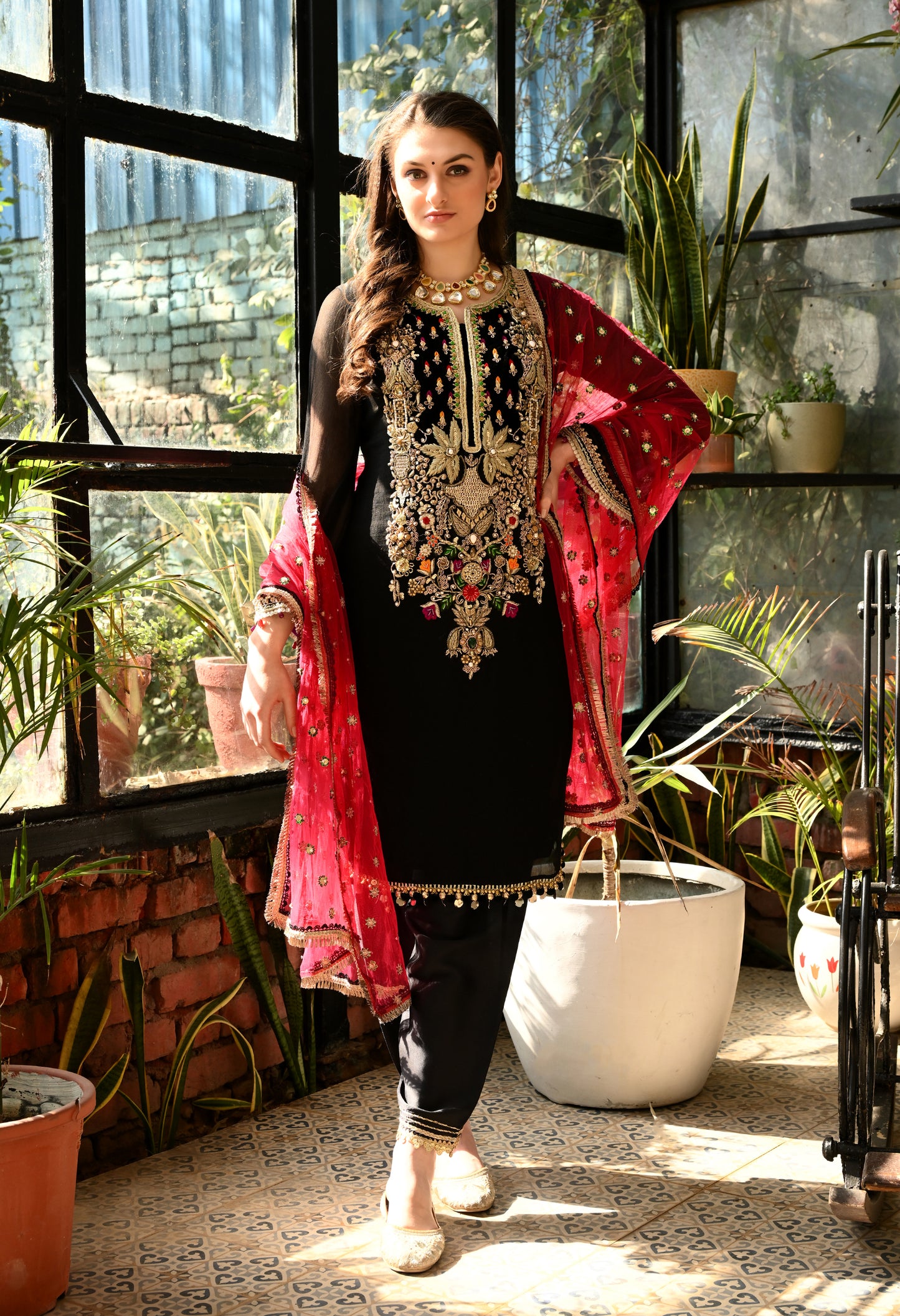 Dreamy Black Kurta Set with Zardozi, Dabka, and Resham Work