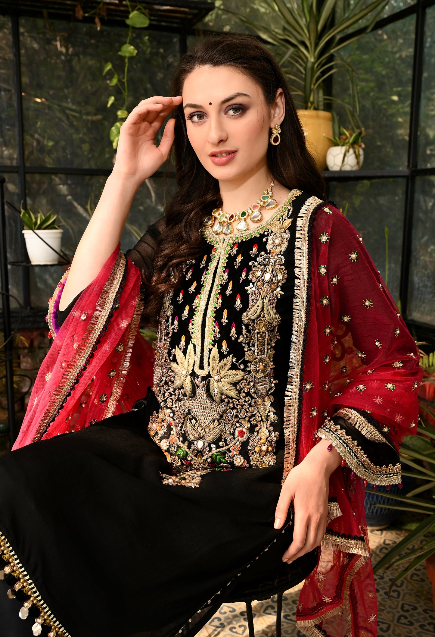 Dreamy Black Kurta Set with Zardozi, Dabka, and Resham Work