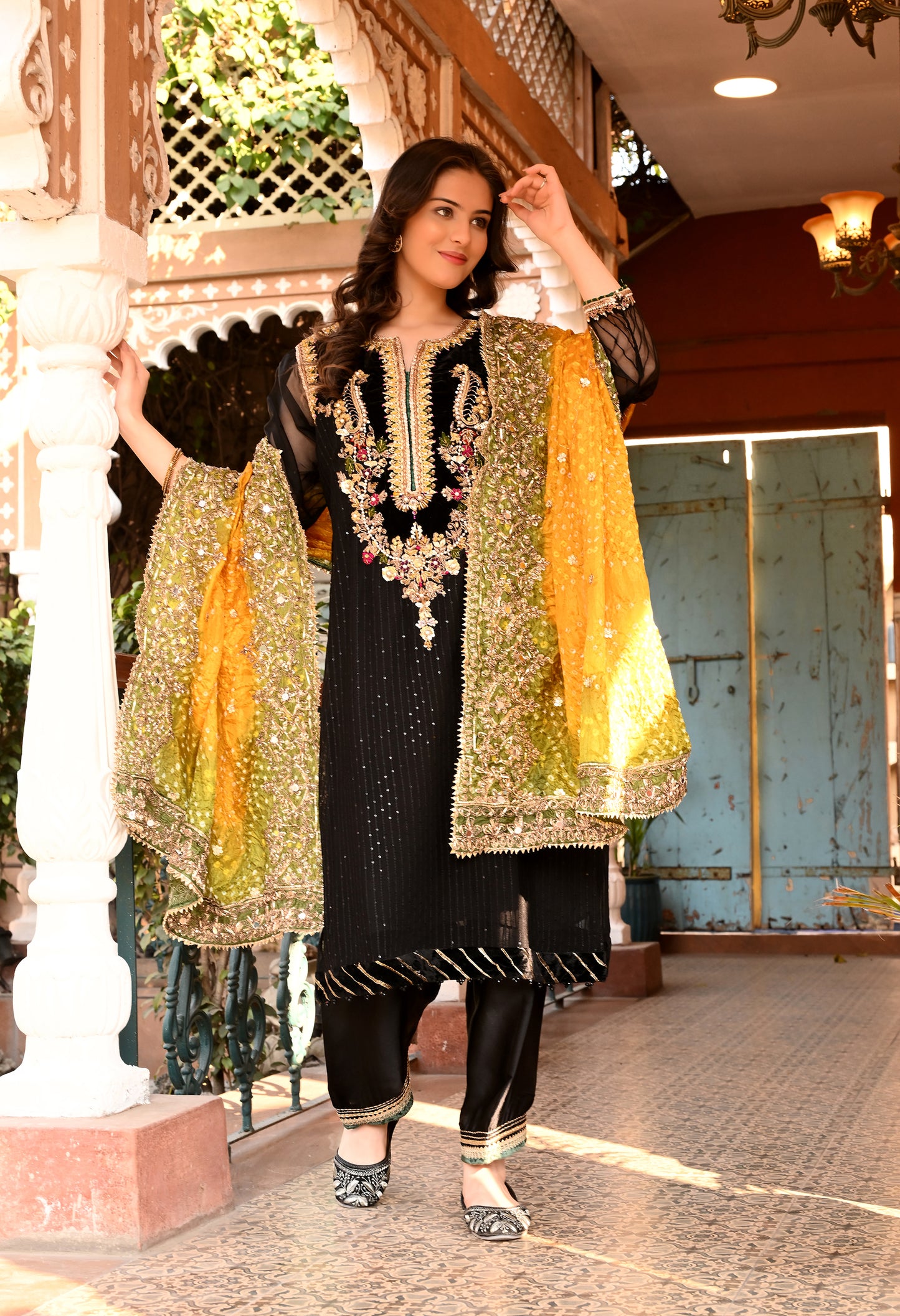 Excellent Black Kurta Set with Charming Gota Patti, Dabka, and Mirror Work
