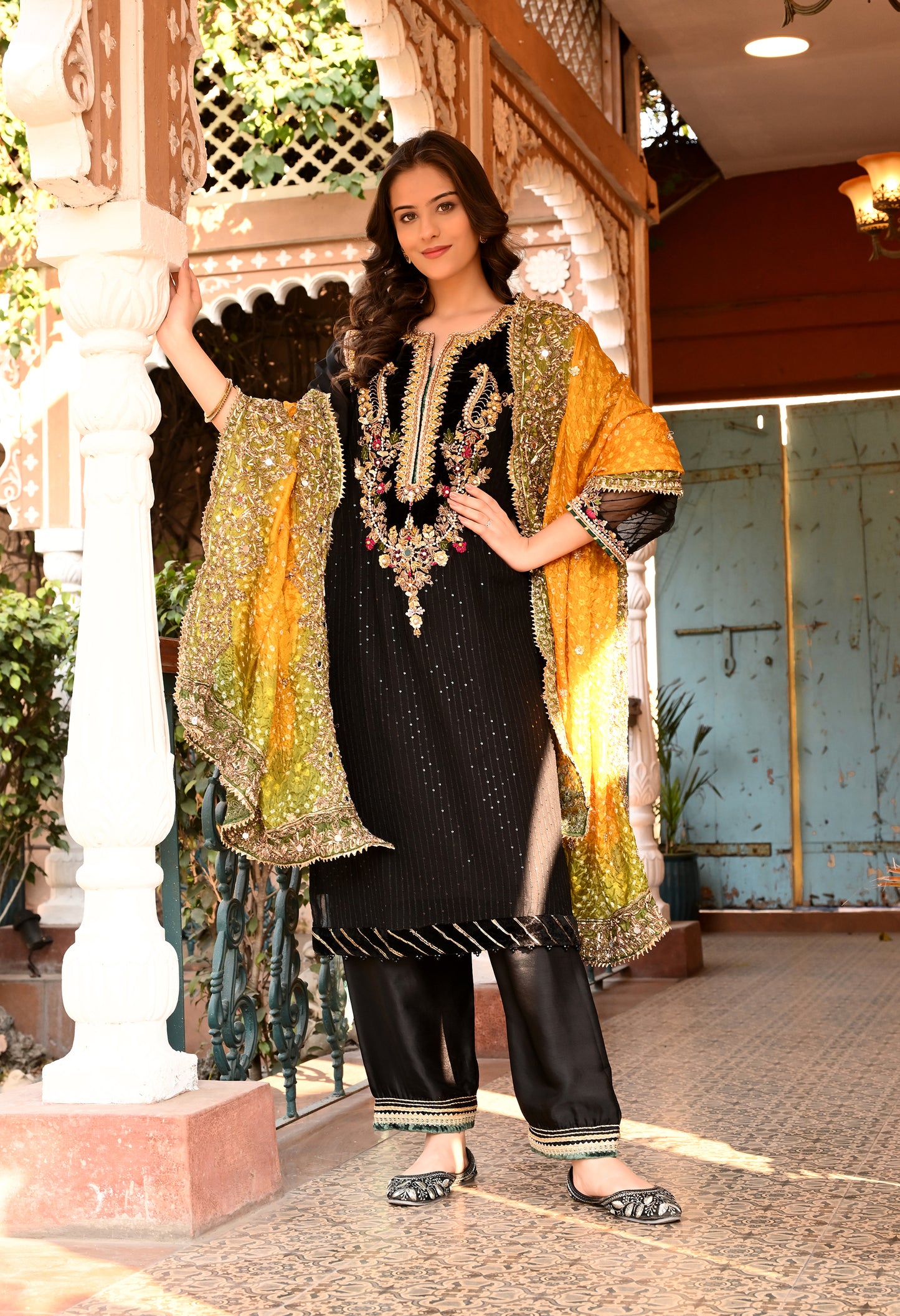 Excellent Black Kurta Set with Charming Gota Patti, Dabka, and Mirror Work