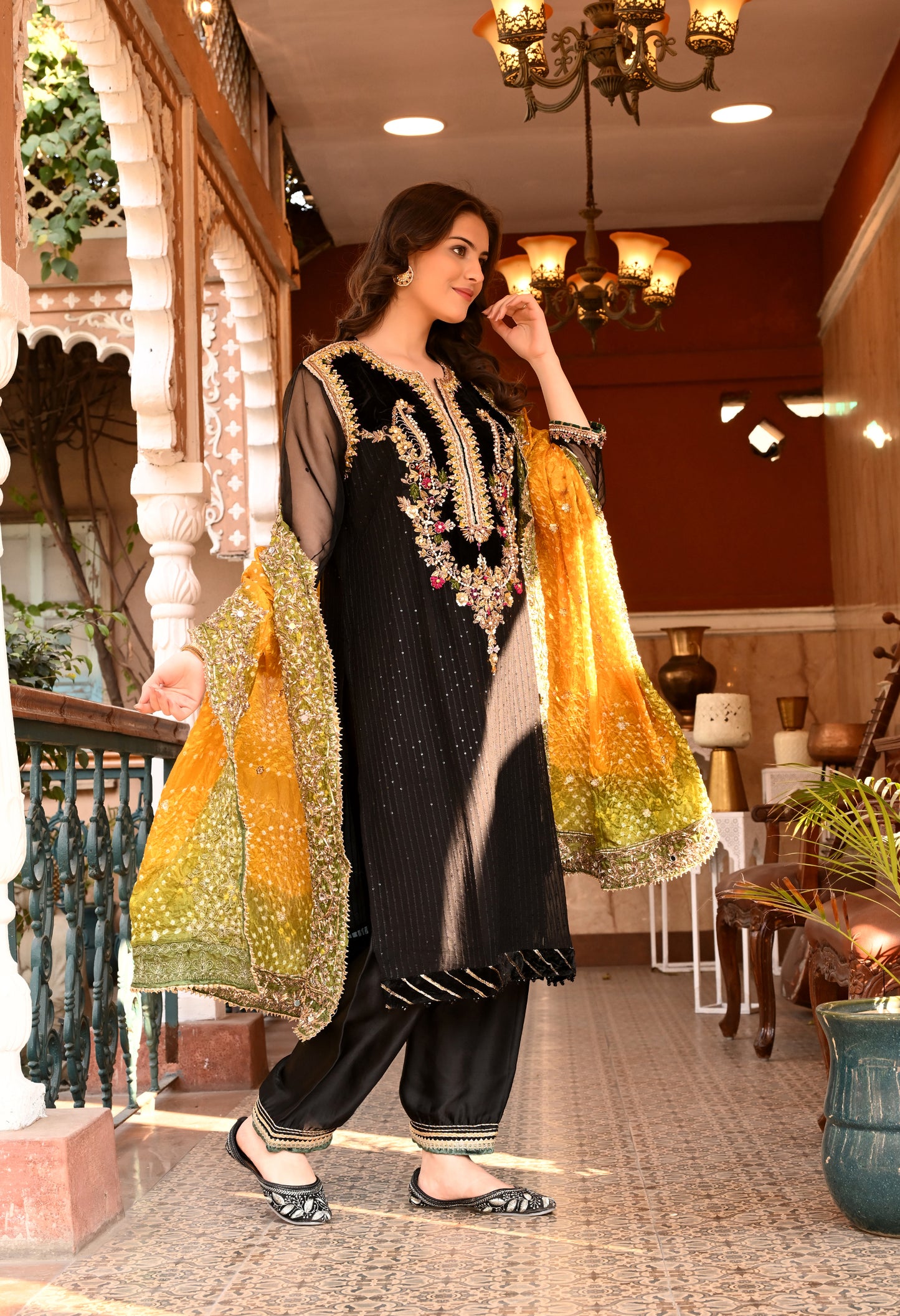 Excellent Black Kurta Set with Charming Gota Patti, Dabka, and Mirror Work