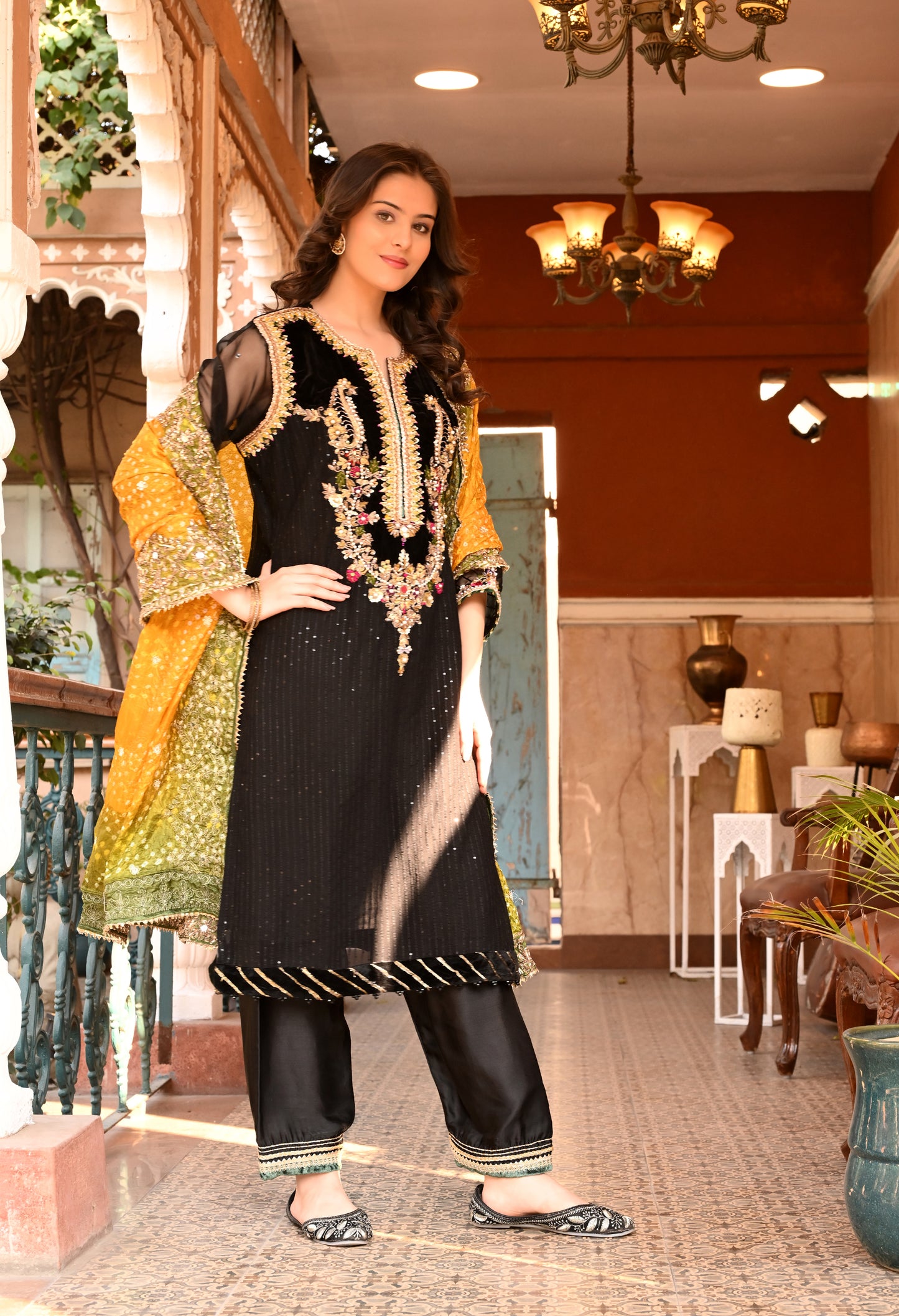 Excellent Black Kurta Set with Charming Gota Patti, Dabka, and Mirror Work