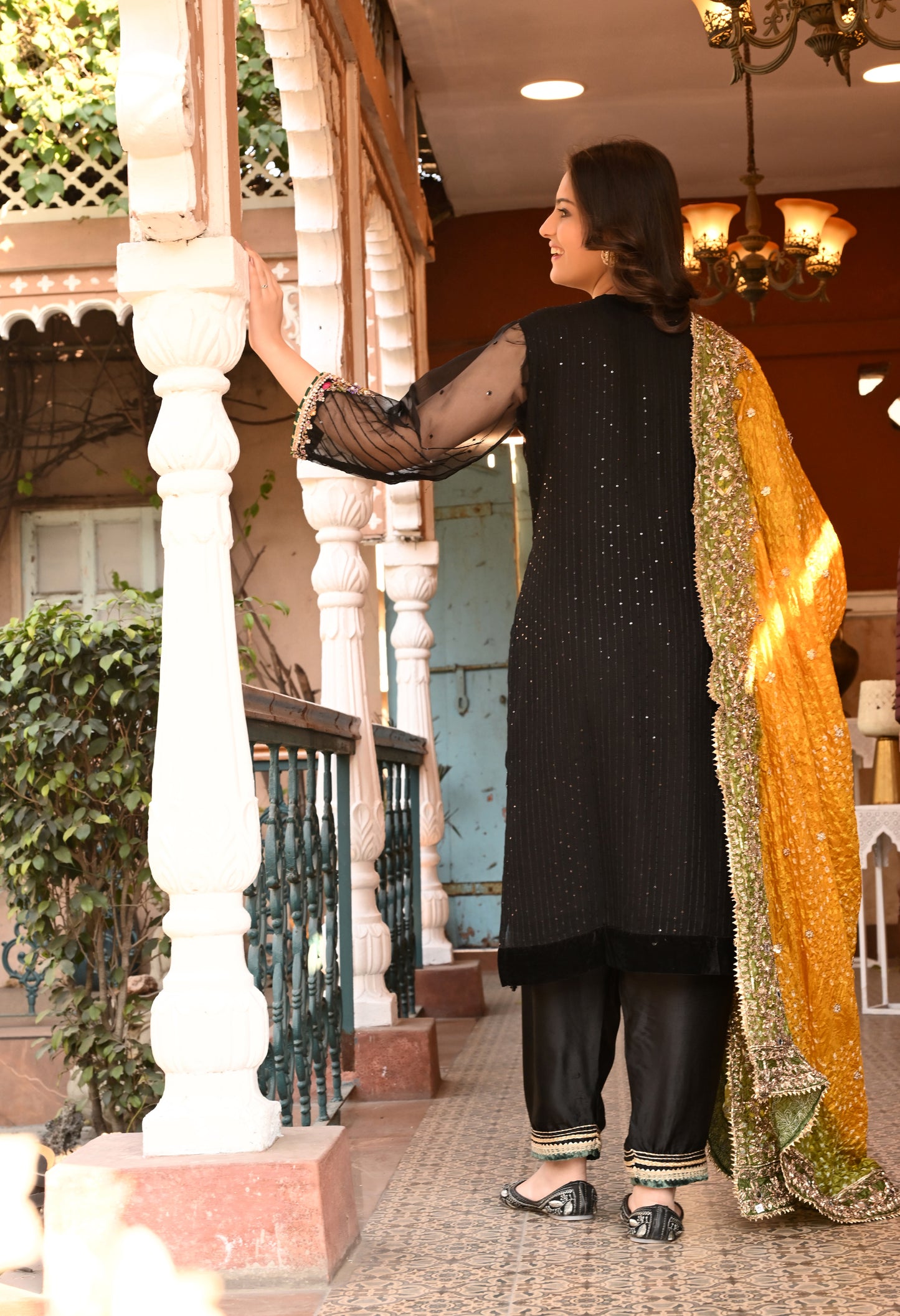 Excellent Black Kurta Set with Charming Gota Patti, Dabka, and Mirror Work