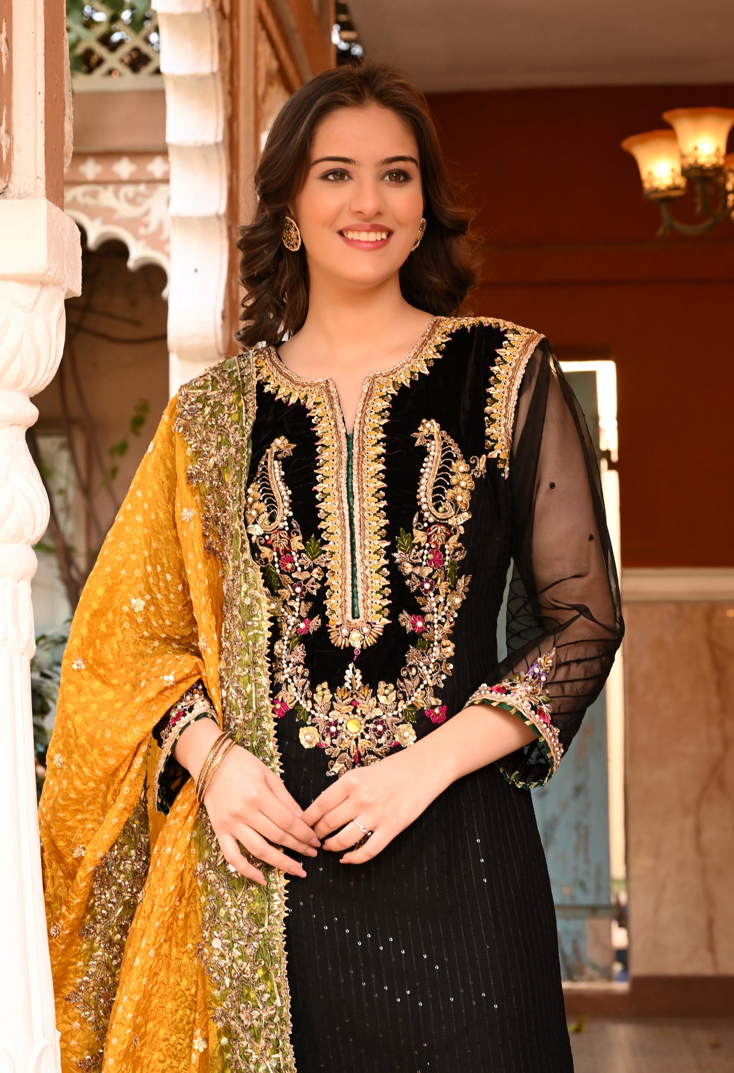 Excellent Black Kurta Set with Charming Gota Patti, Dabka, and Mirror Work