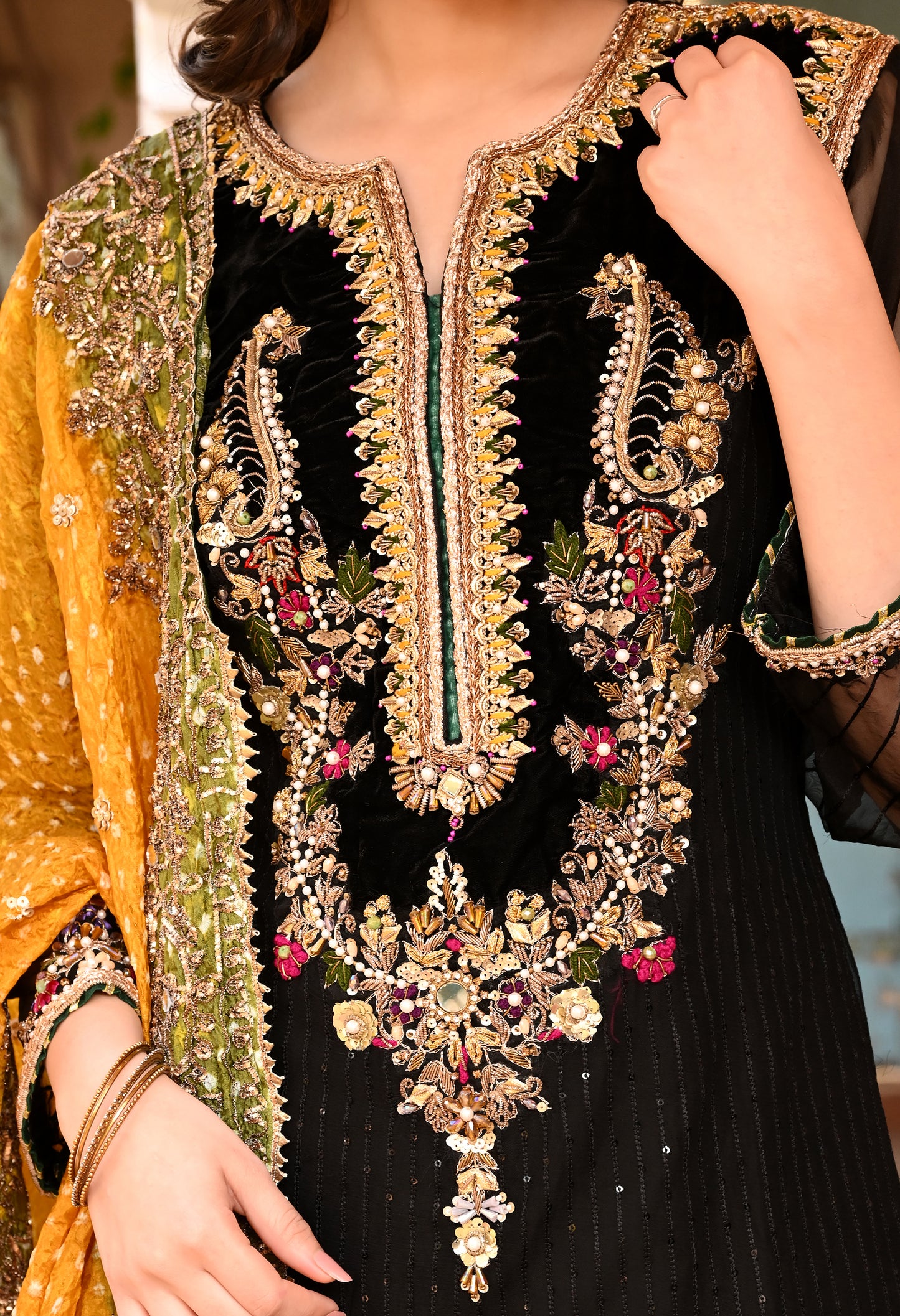 Excellent Black Kurta Set with Charming Gota Patti, Dabka, and Mirror Work