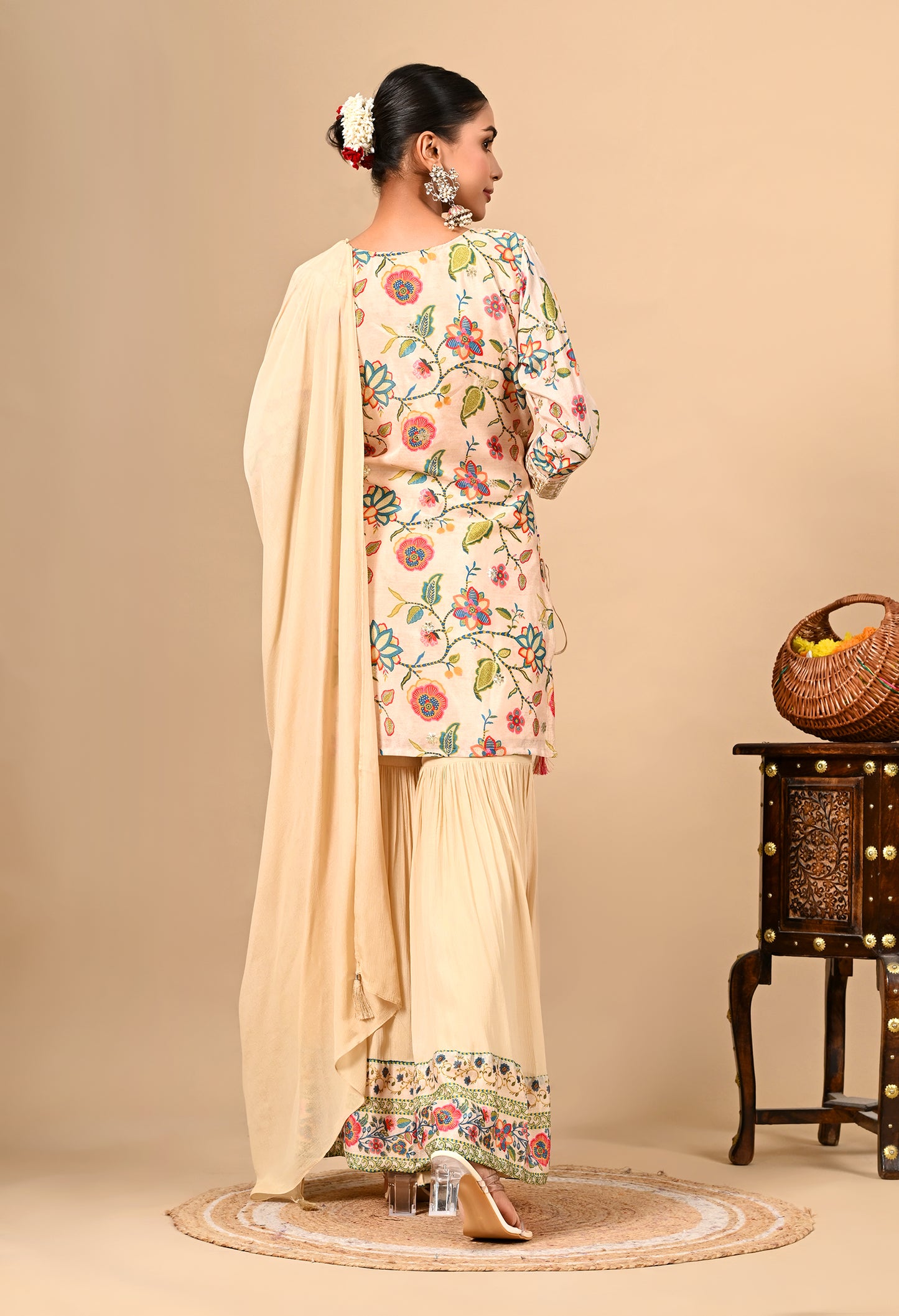 Golden Cream Gharara Set with Gotta, Thread, and Sequence Work