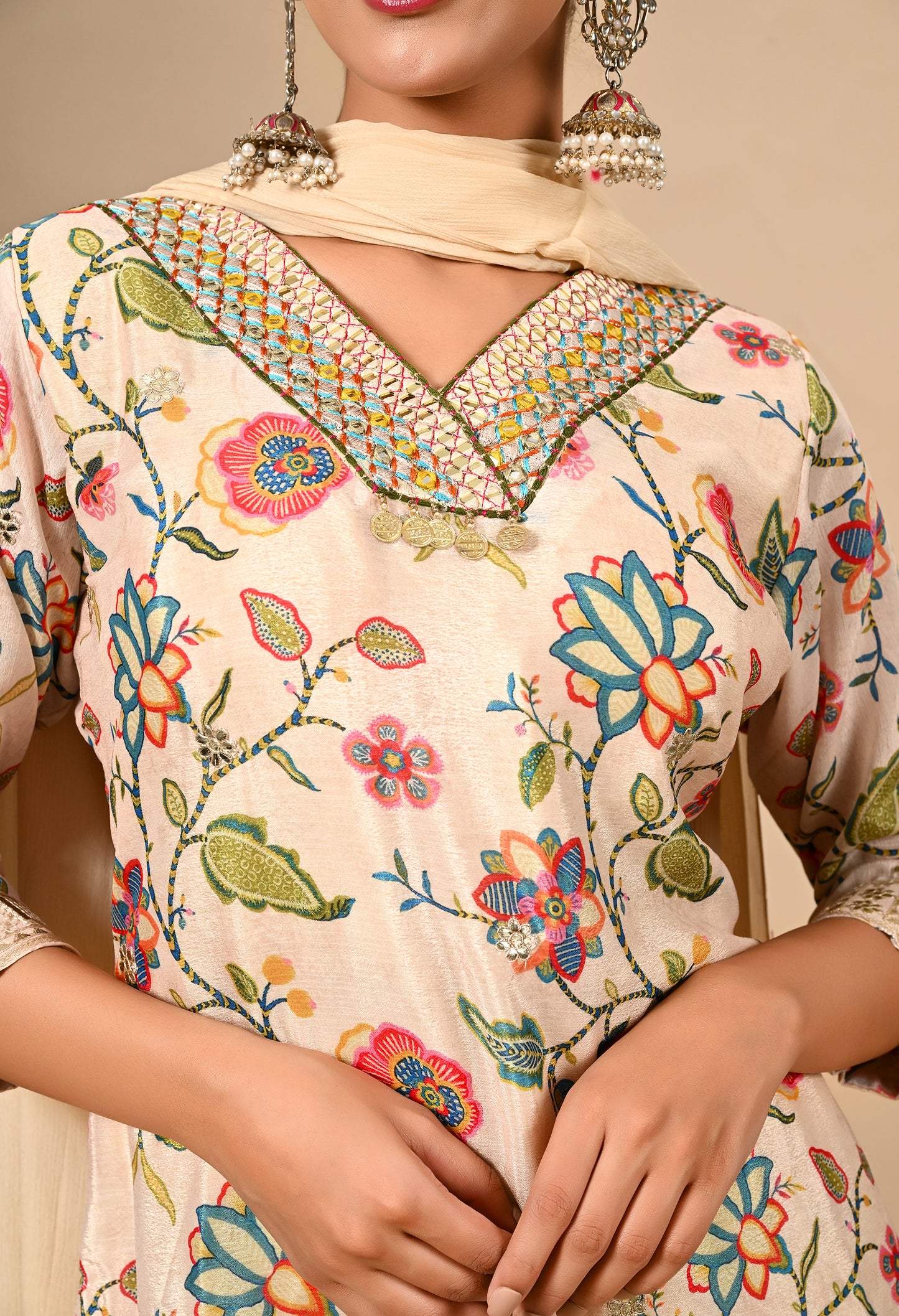 Golden Cream Gharara Set with Gotta, Thread, and Sequence Work