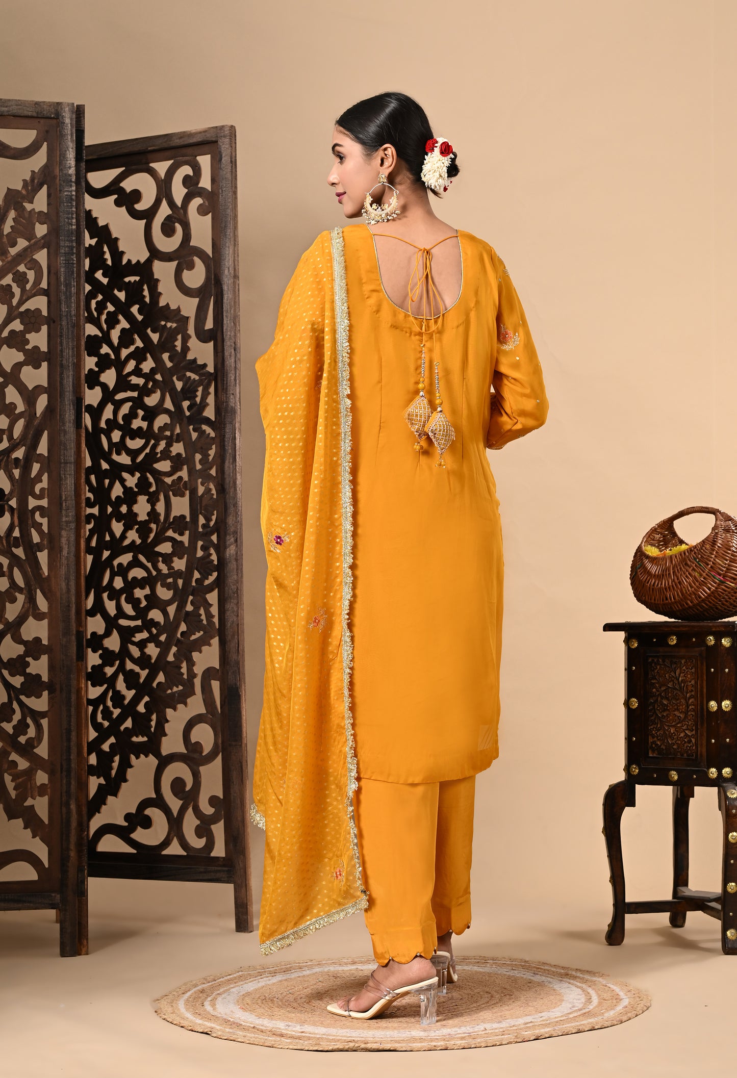 Turmeric Yellow Kurta Set with Zardozi, Dabka, Sequin, and Thread Work