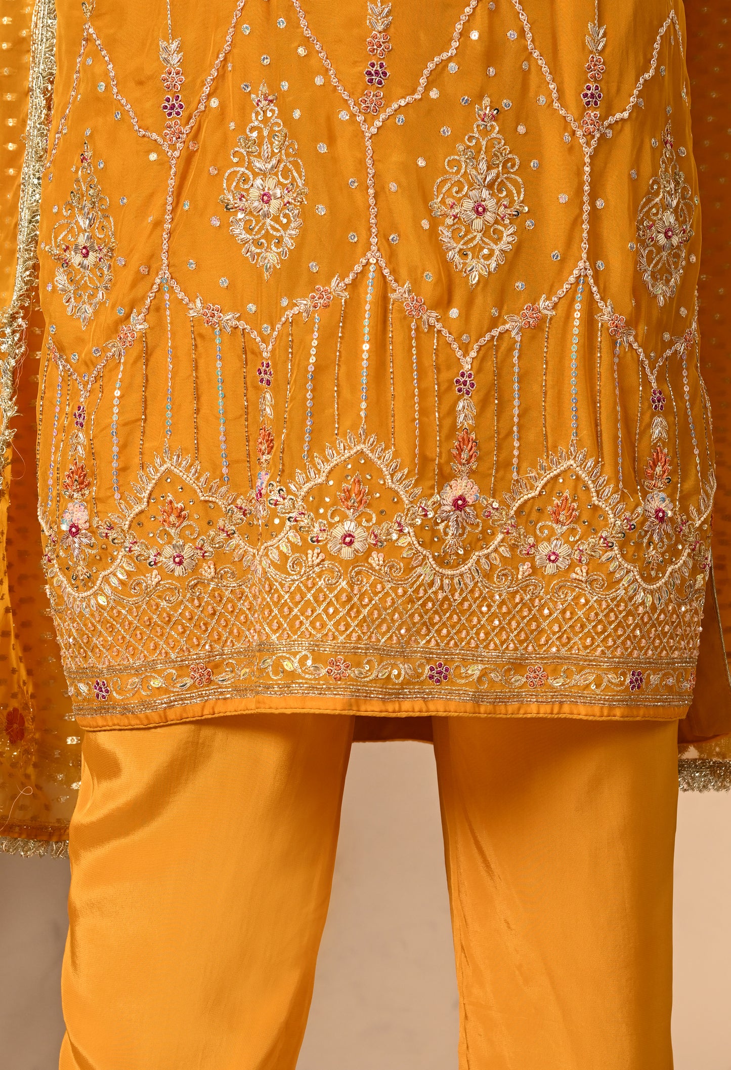 Turmeric Yellow Kurta Set with Zardozi, Dabka, Sequin, and Thread Work