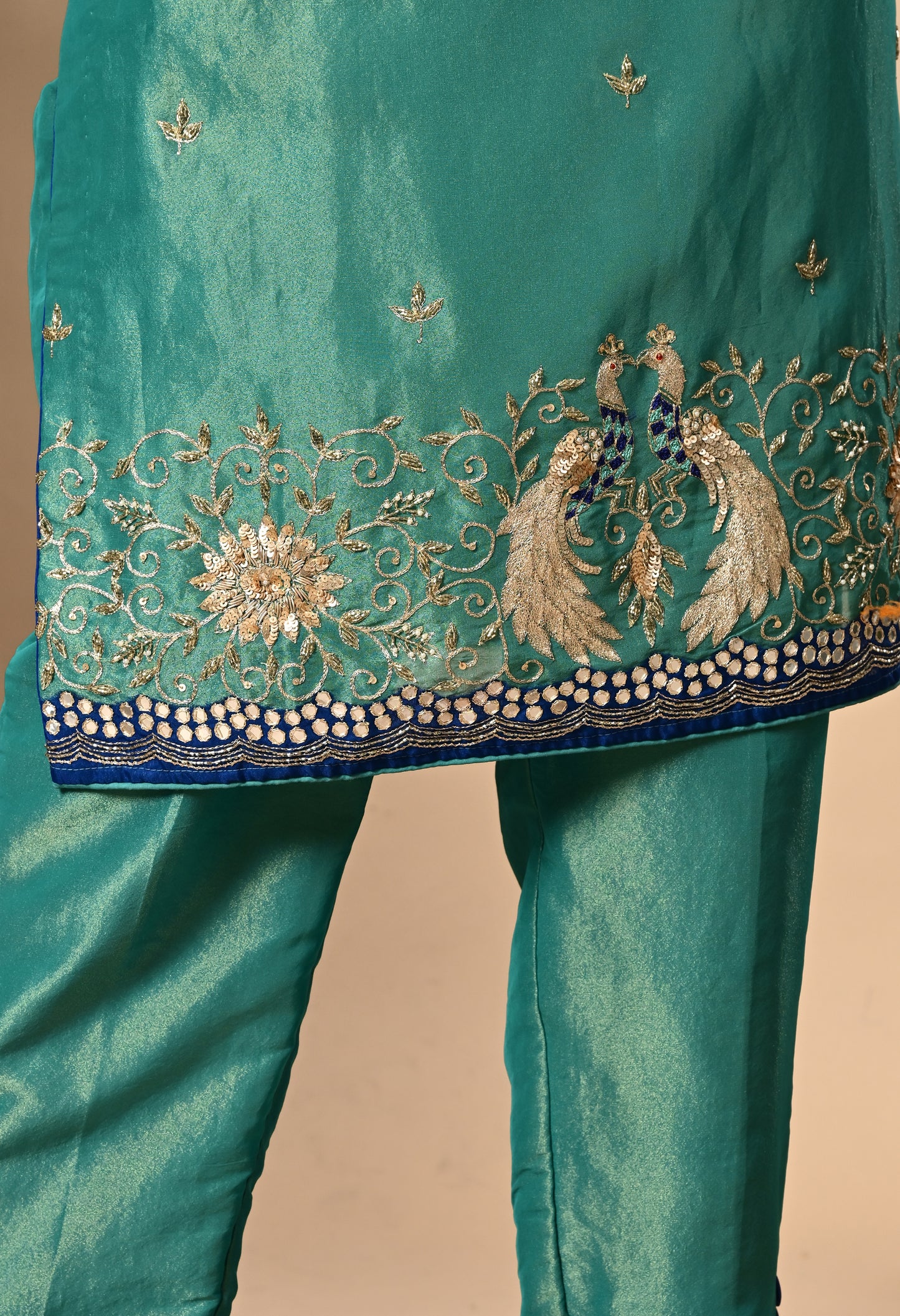 Peacock Green Kurta Set with Zardozi, Dabka, Sequin, and Thread Work