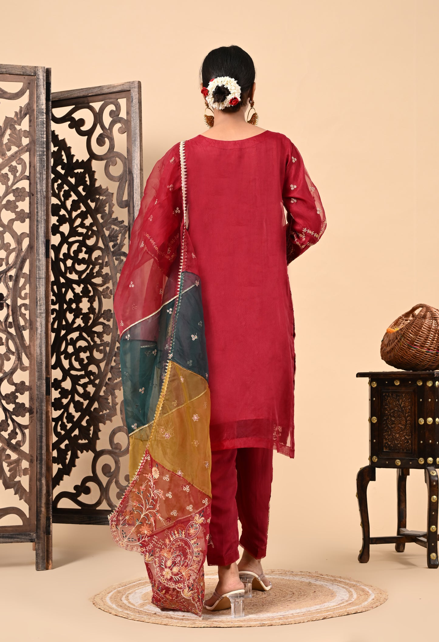 Dark Maroon Kurta Set with Zardozi, Dabka, Sequin, and Thread Work