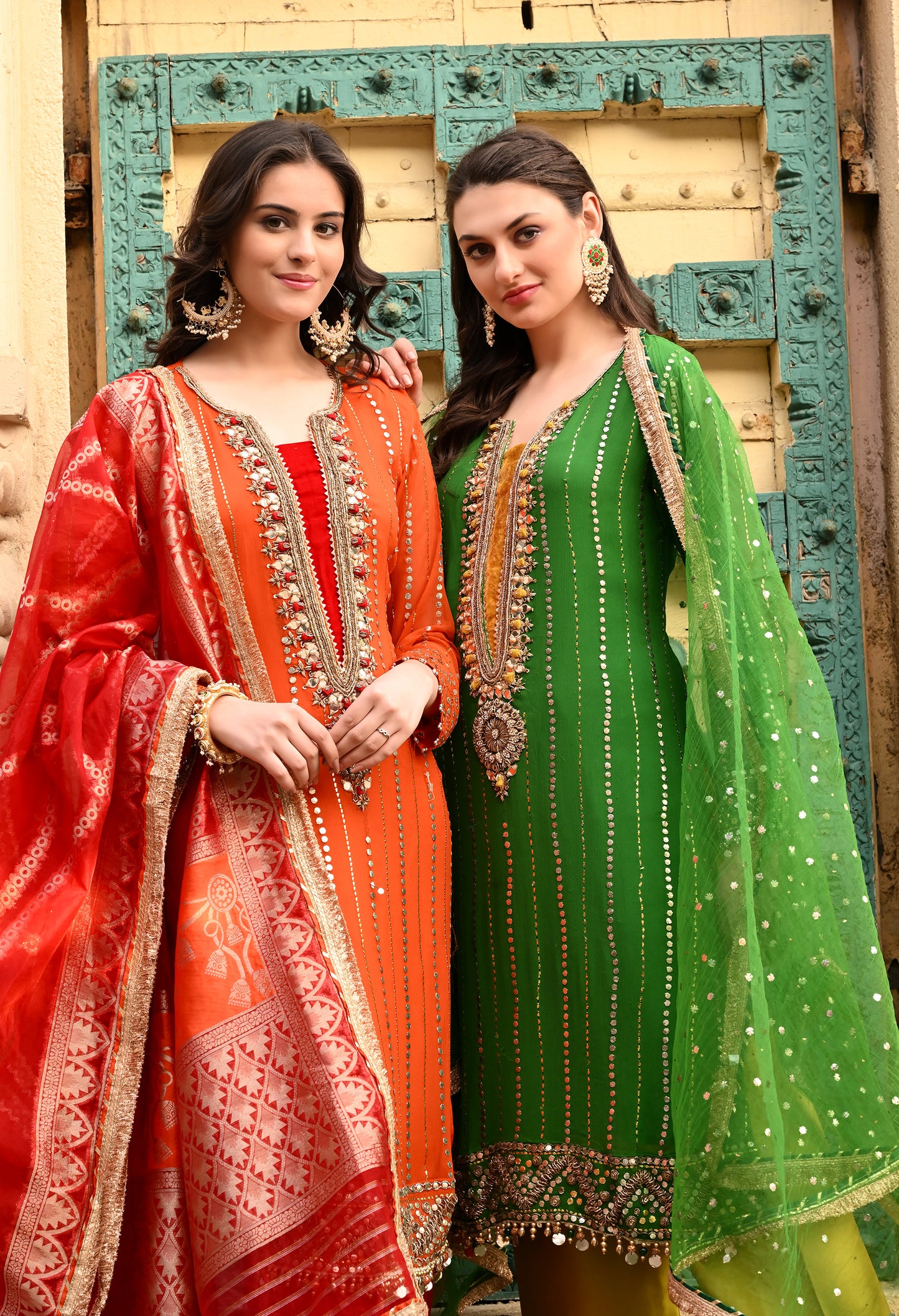 Charming Green Kurta Set with Mukaish, Gota Patti, Sequin, Dabka, and Kora Work