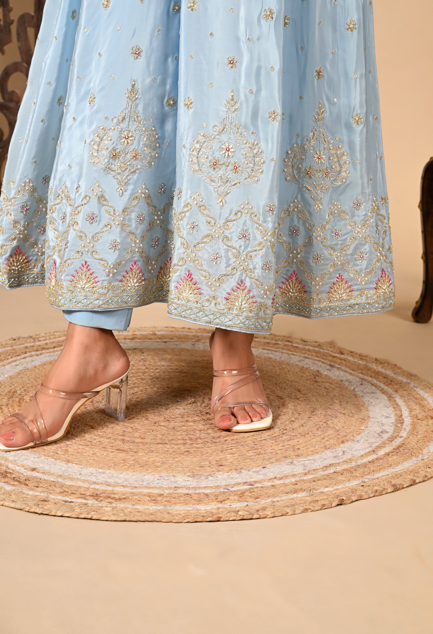 Light Blue Anarkali Set with Zardozi, Dabka, and Sequin
