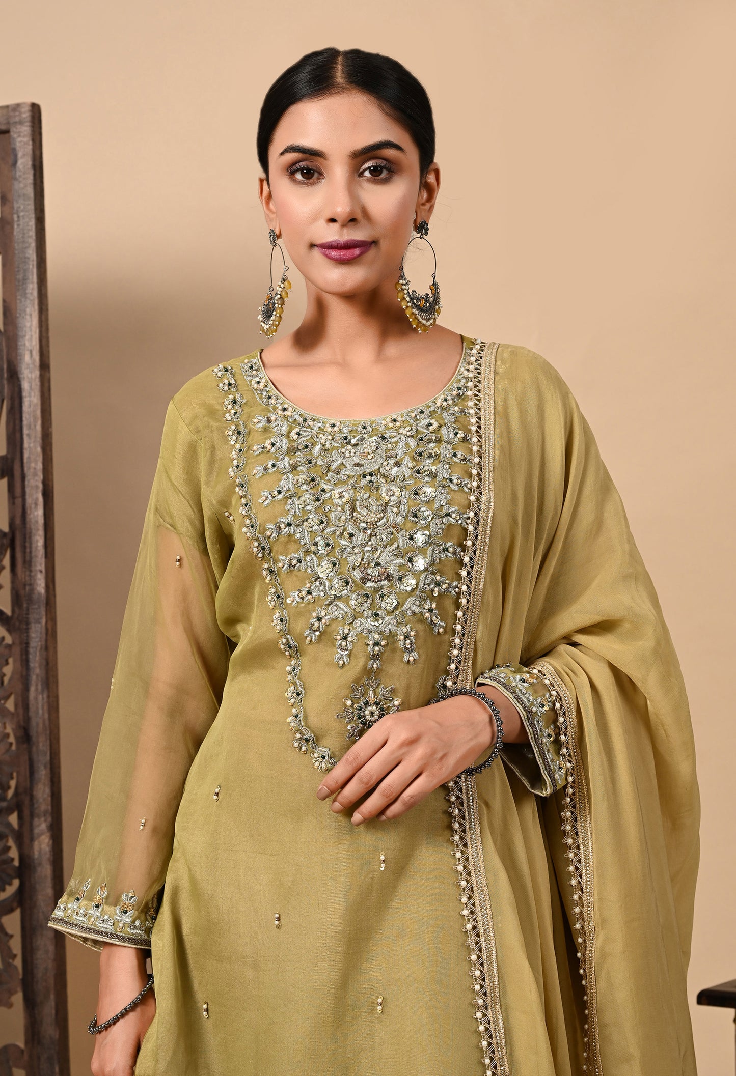 Mehndi Green Kurta Set with Beautiful Zardozi, Dabka, and Sequin Work